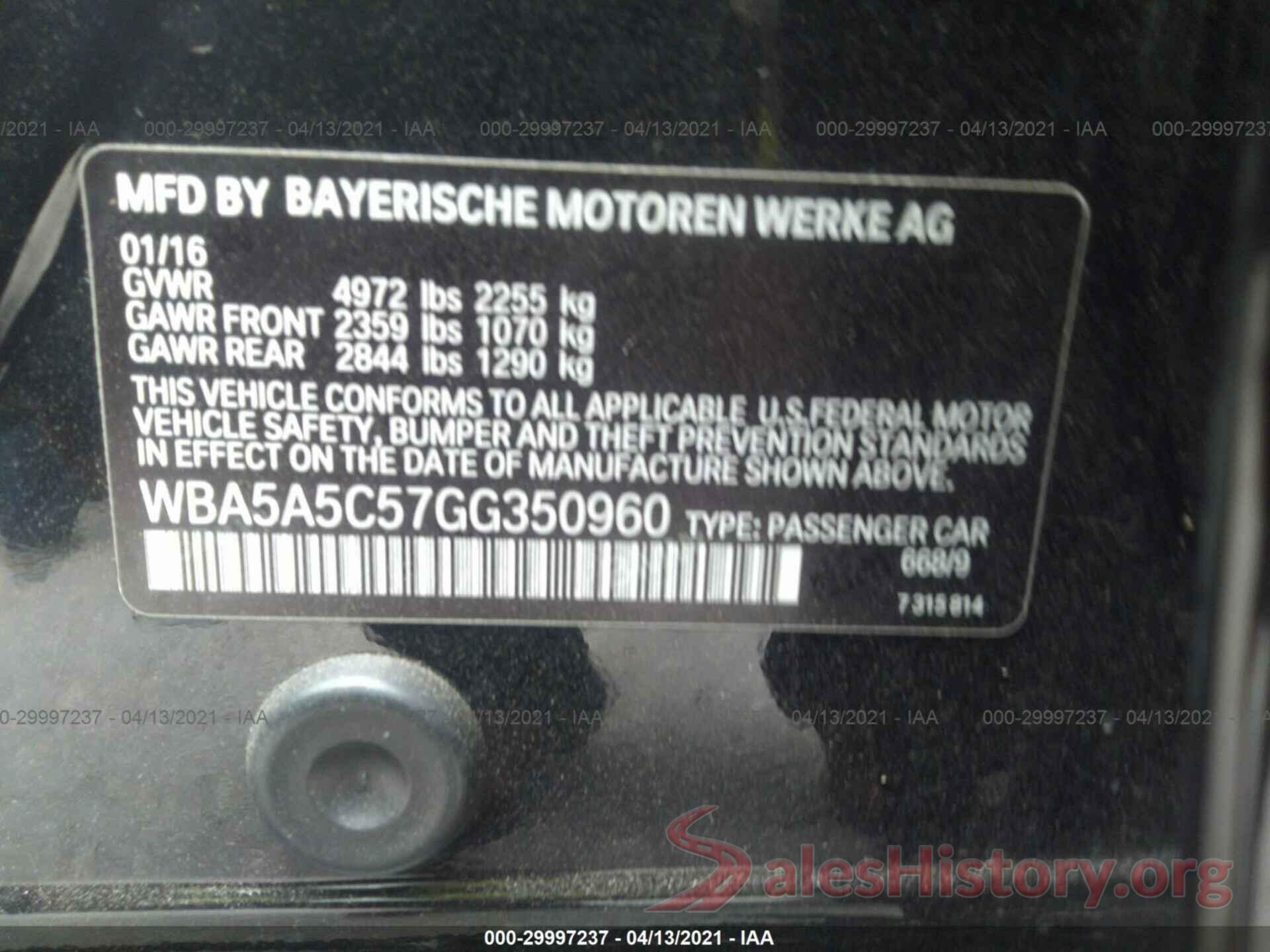 WBA5A5C57GG350960 2016 BMW 5 SERIES