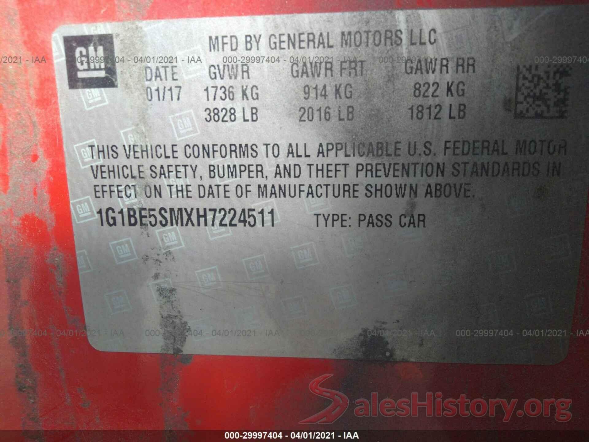 1G1BE5SMXH7224511 2017 CHEVROLET CRUZE