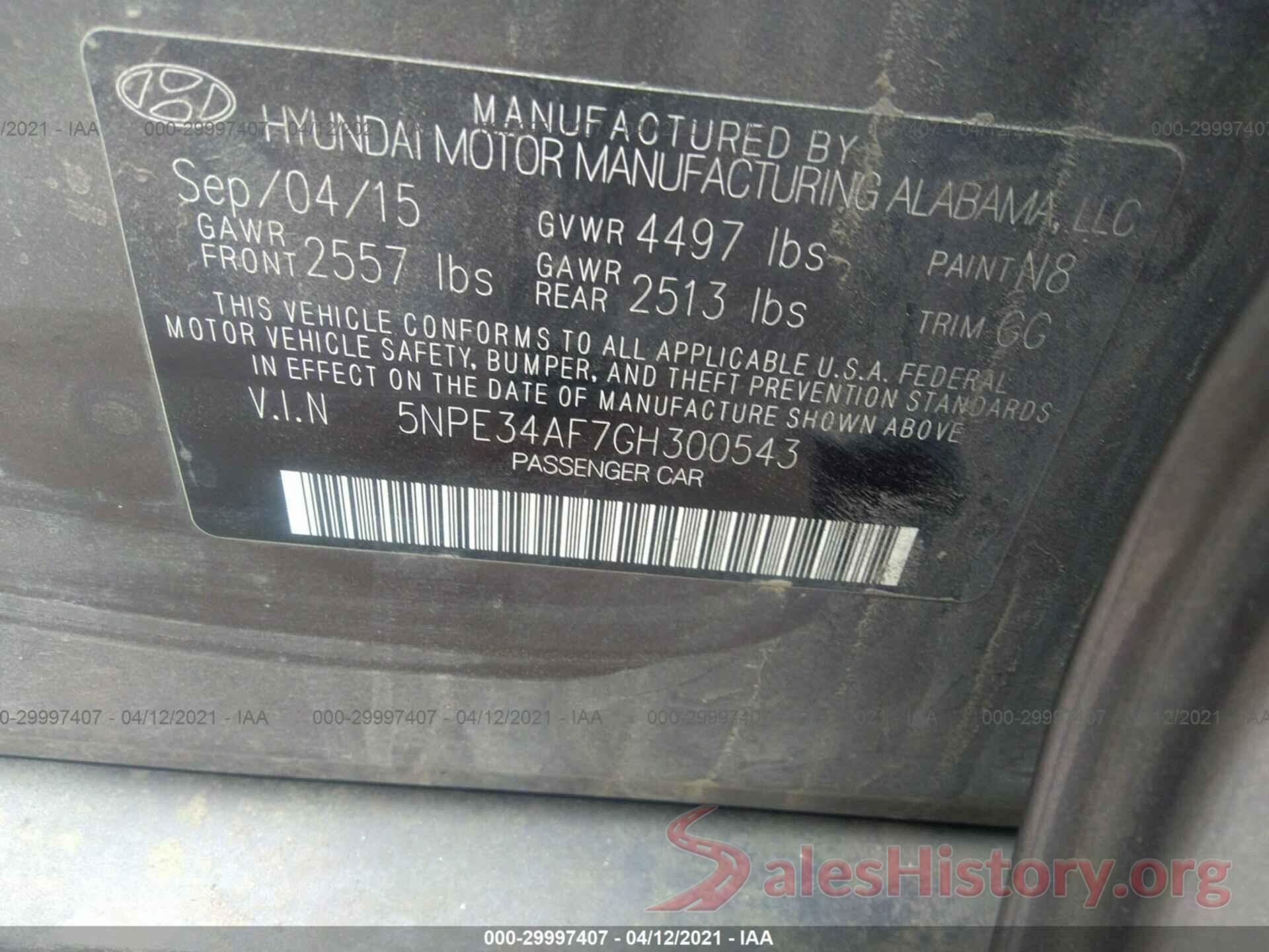 5NPE34AF7GH300543 2016 HYUNDAI SONATA