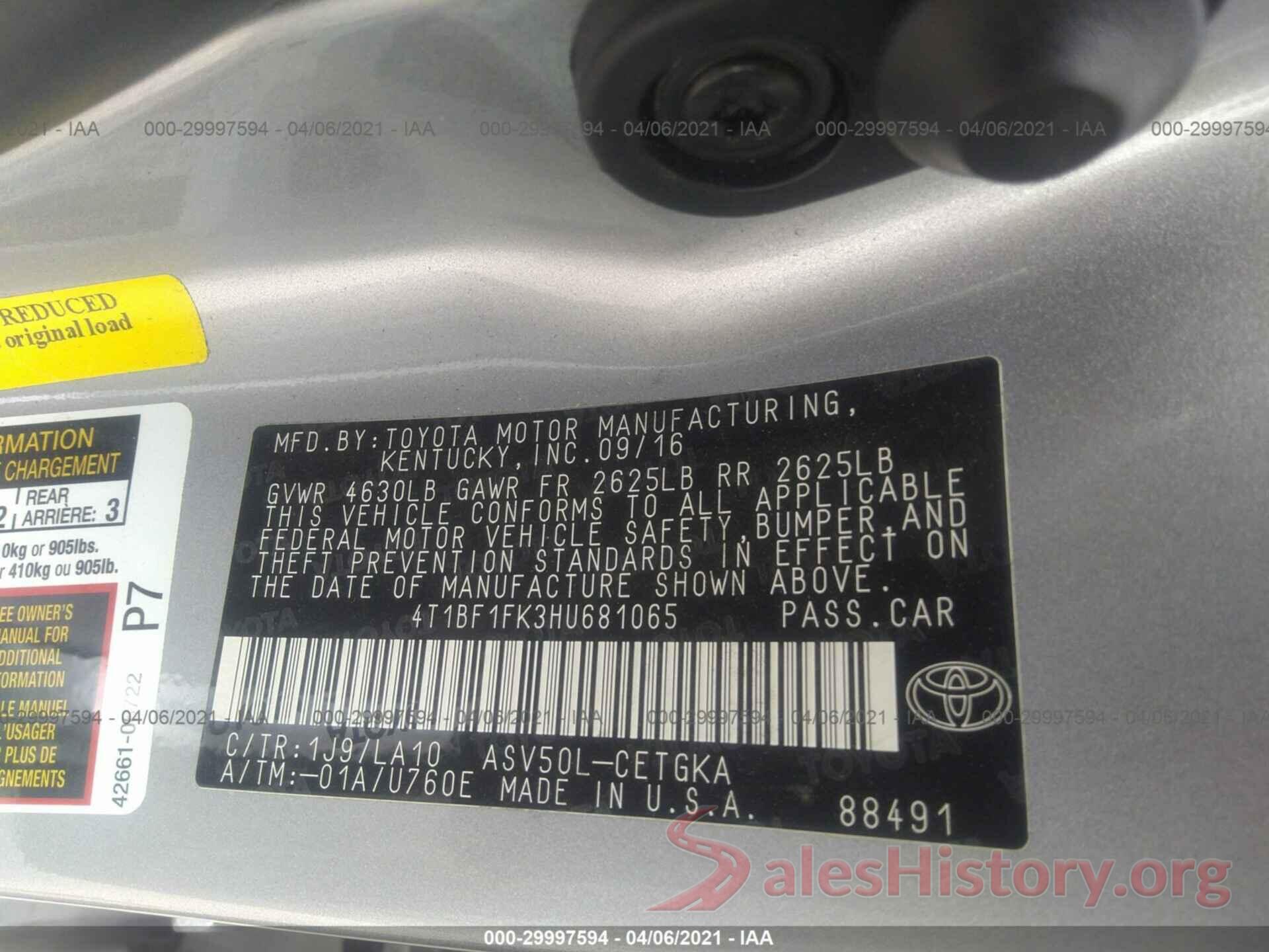 4T1BF1FK3HU681065 2017 TOYOTA CAMRY