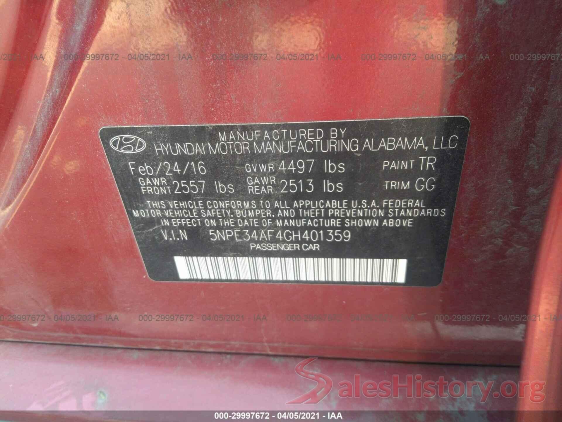 5NPE34AF4GH401359 2016 HYUNDAI SONATA