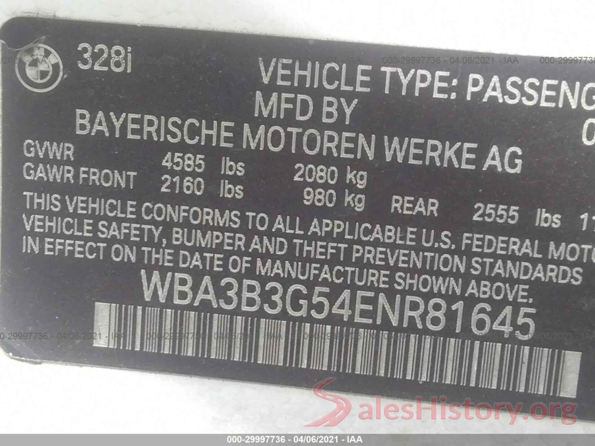 WBA3B3G54ENR81645 2014 BMW 3 SERIES