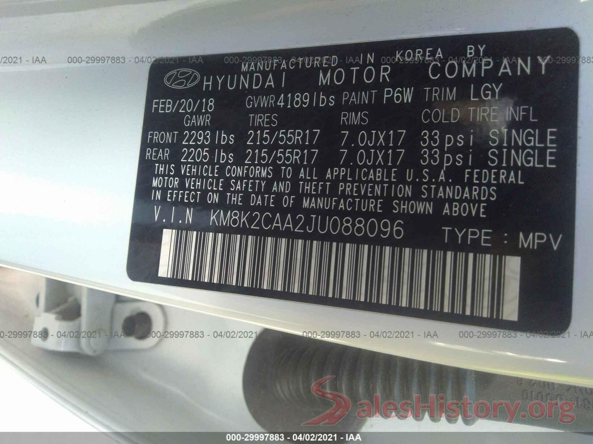 KM8K2CAA2JU088096 2018 HYUNDAI KONA