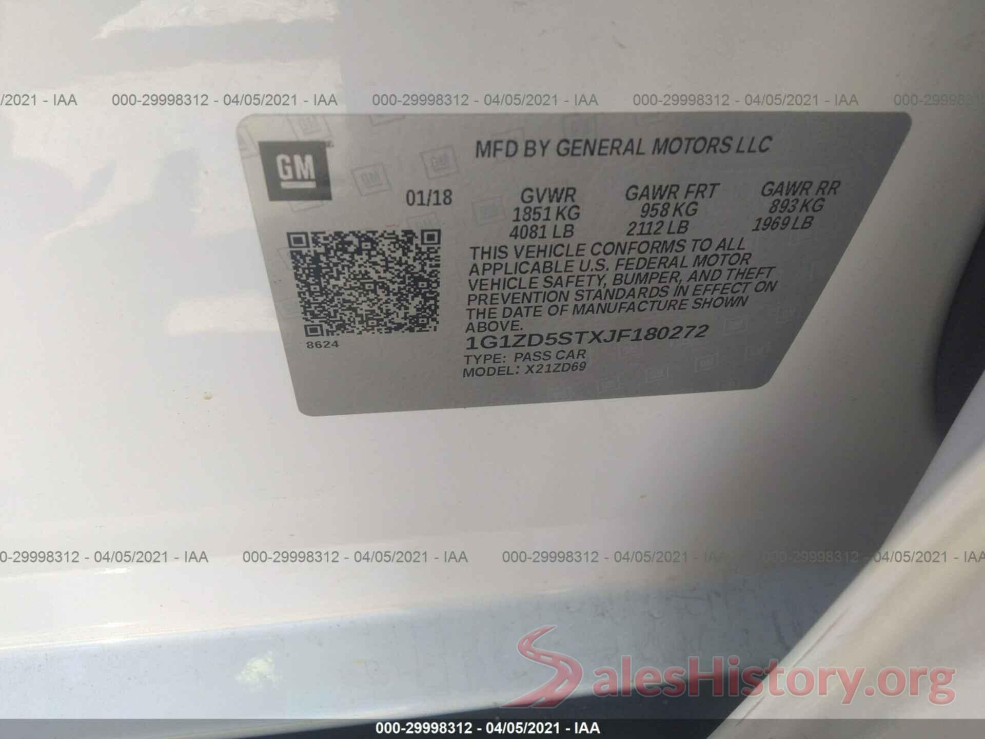 1G1ZD5STXJF180272 2018 CHEVROLET MALIBU