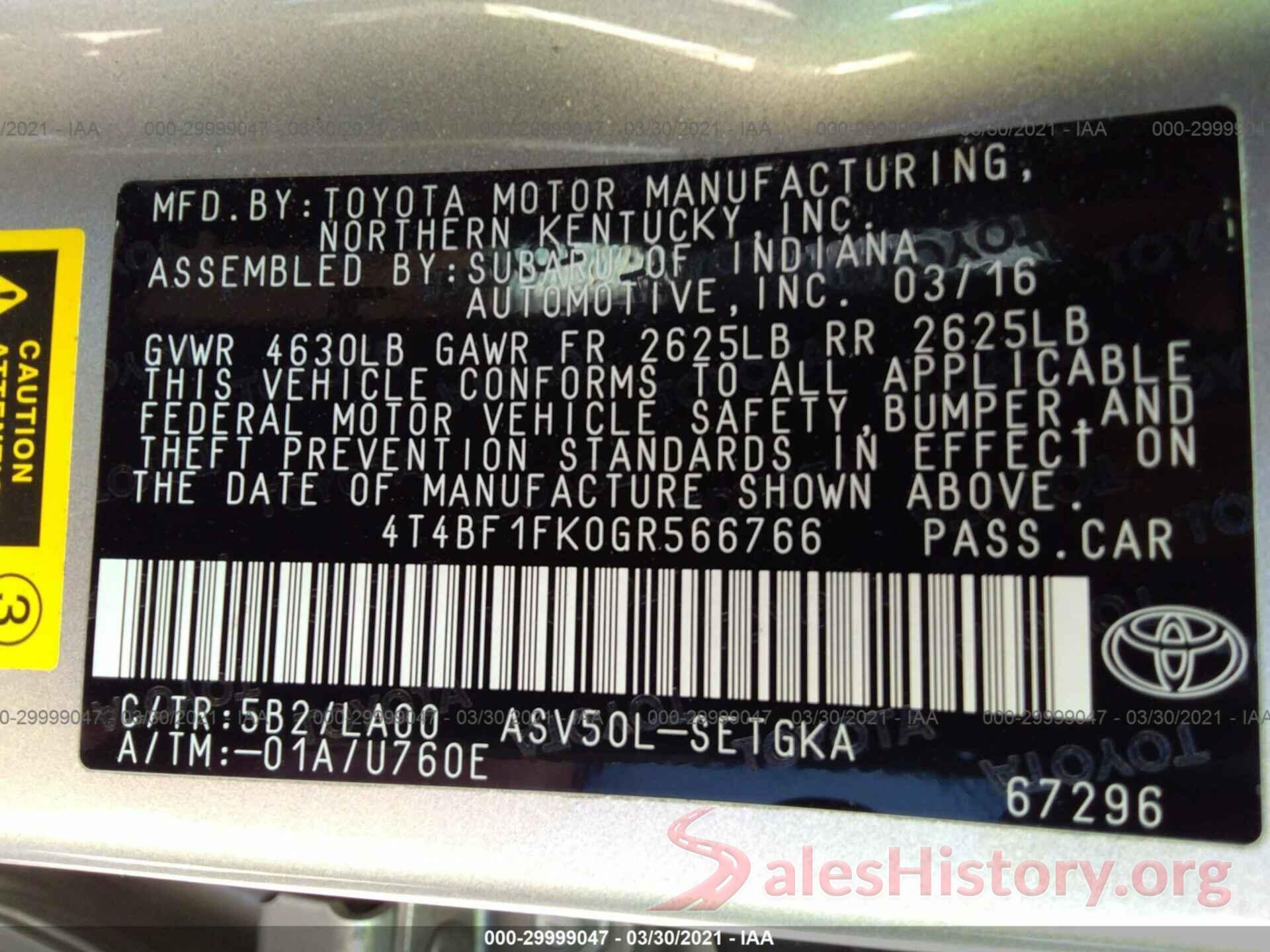 4T4BF1FK0GR566766 2016 TOYOTA CAMRY