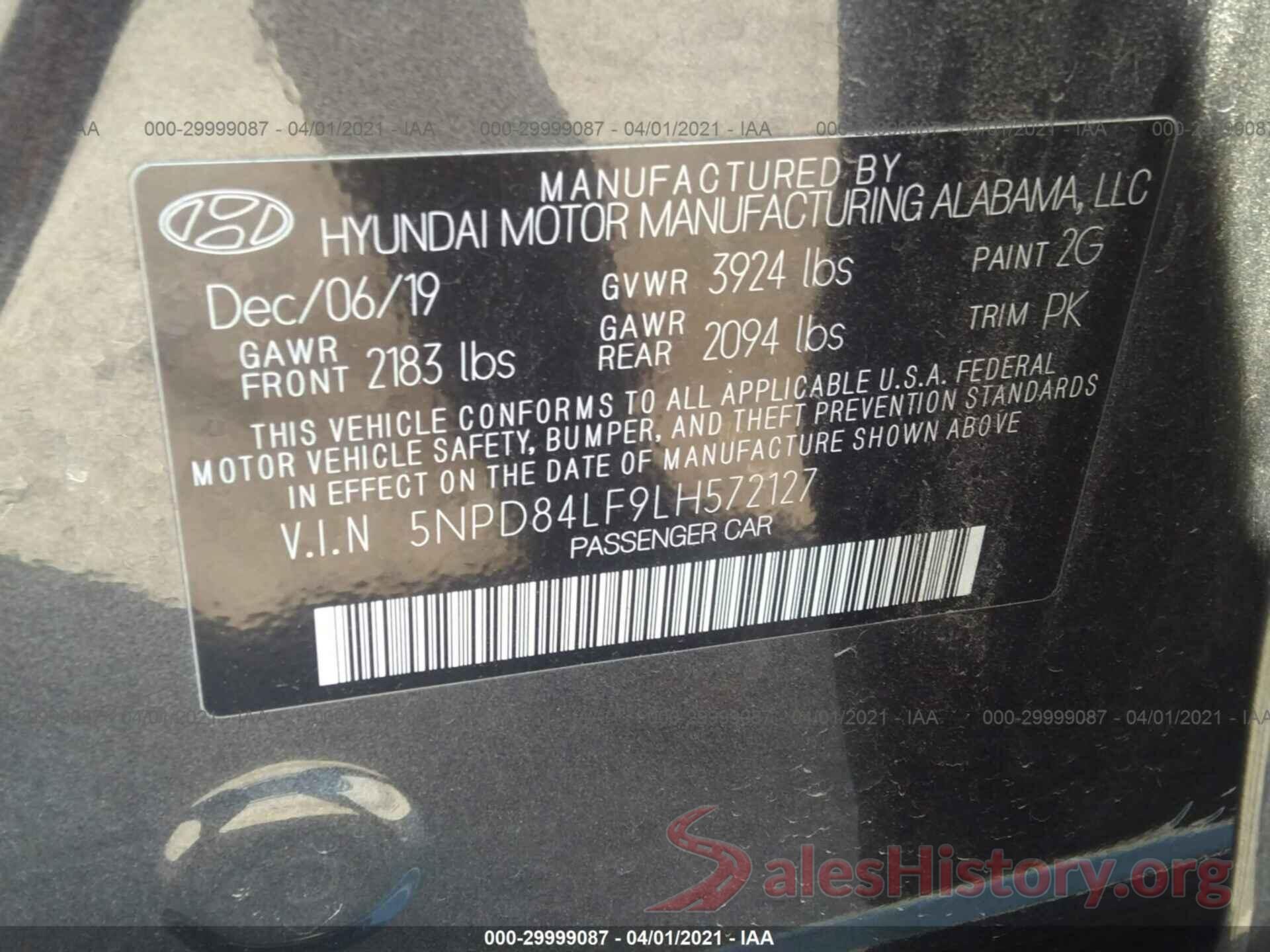 5NPD84LF9LH572127 2020 HYUNDAI ELANTRA