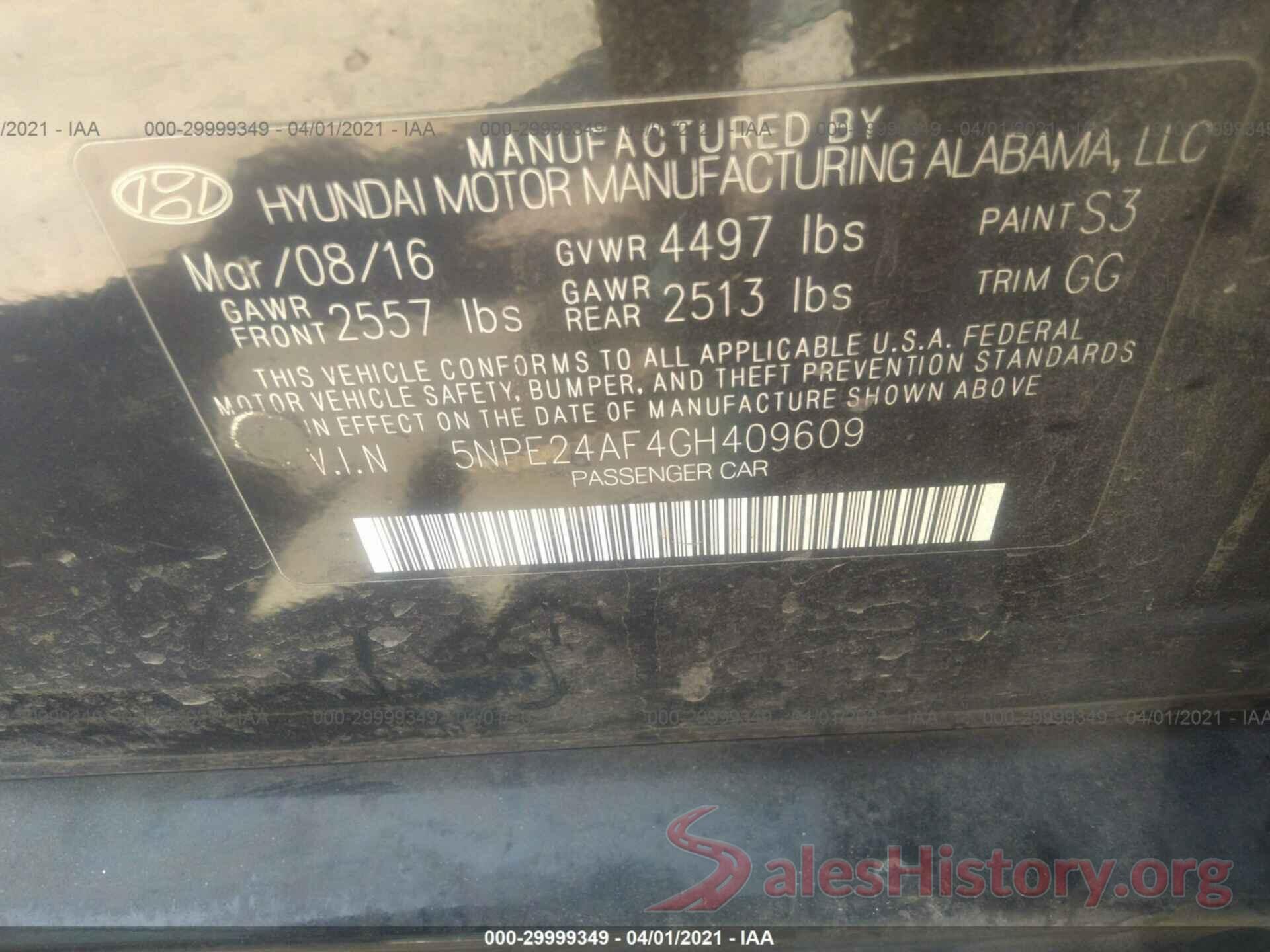 5NPE24AF4GH409609 2016 HYUNDAI SONATA