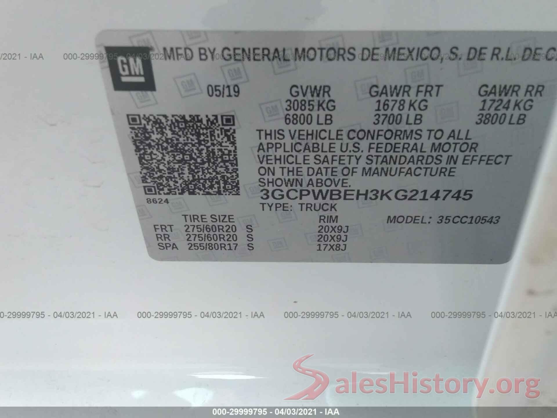 3GCPWBEH3KG214745 2019 CHEVROLET SILVERADO 1500