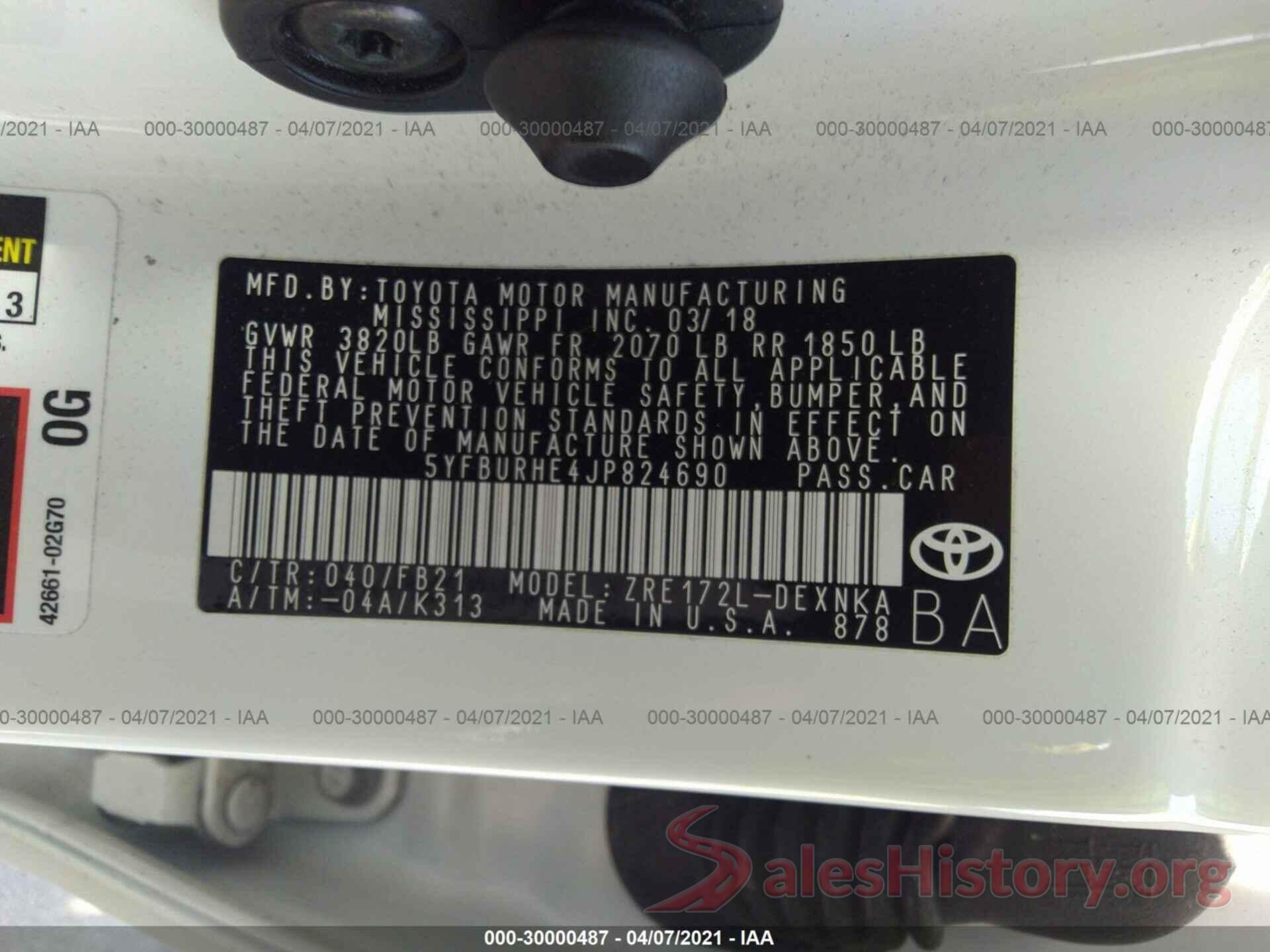 5YFBURHE4JP824690 2018 TOYOTA COROLLA