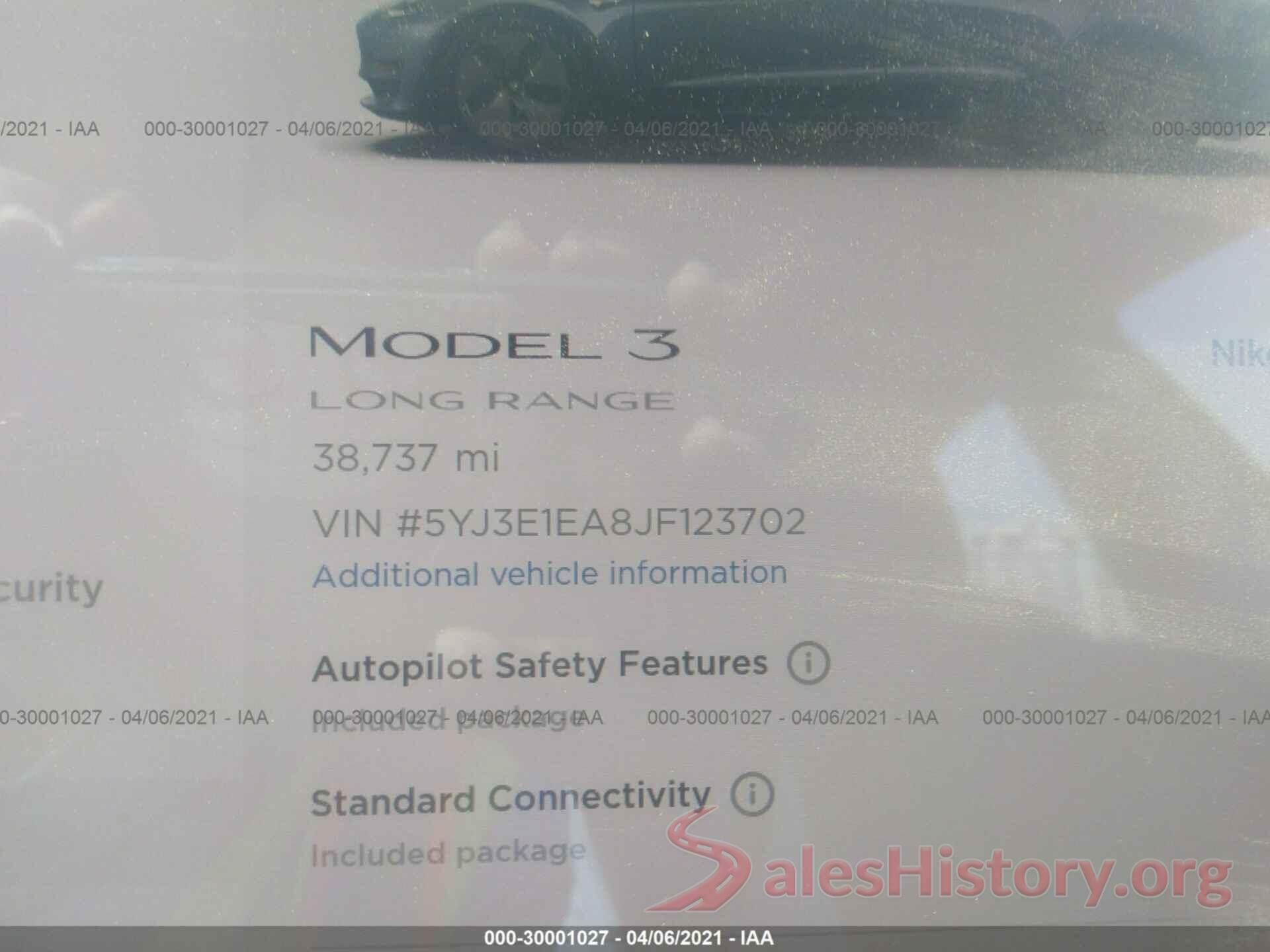 5YJ3E1EA8JF123702 2018 TESLA MODEL 3