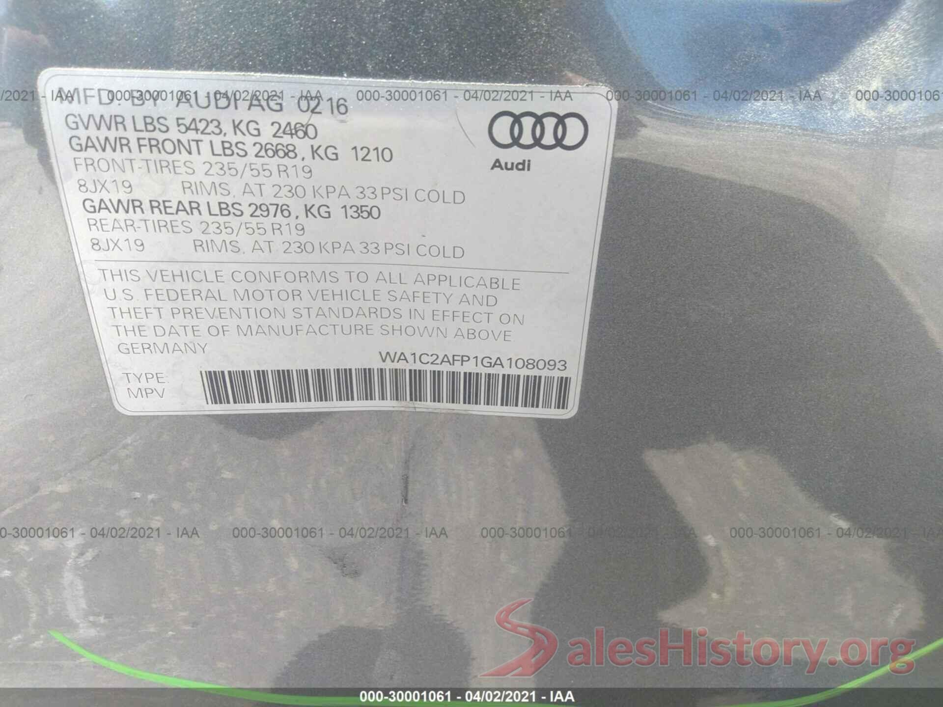 WA1C2AFP1GA108093 2016 AUDI Q5