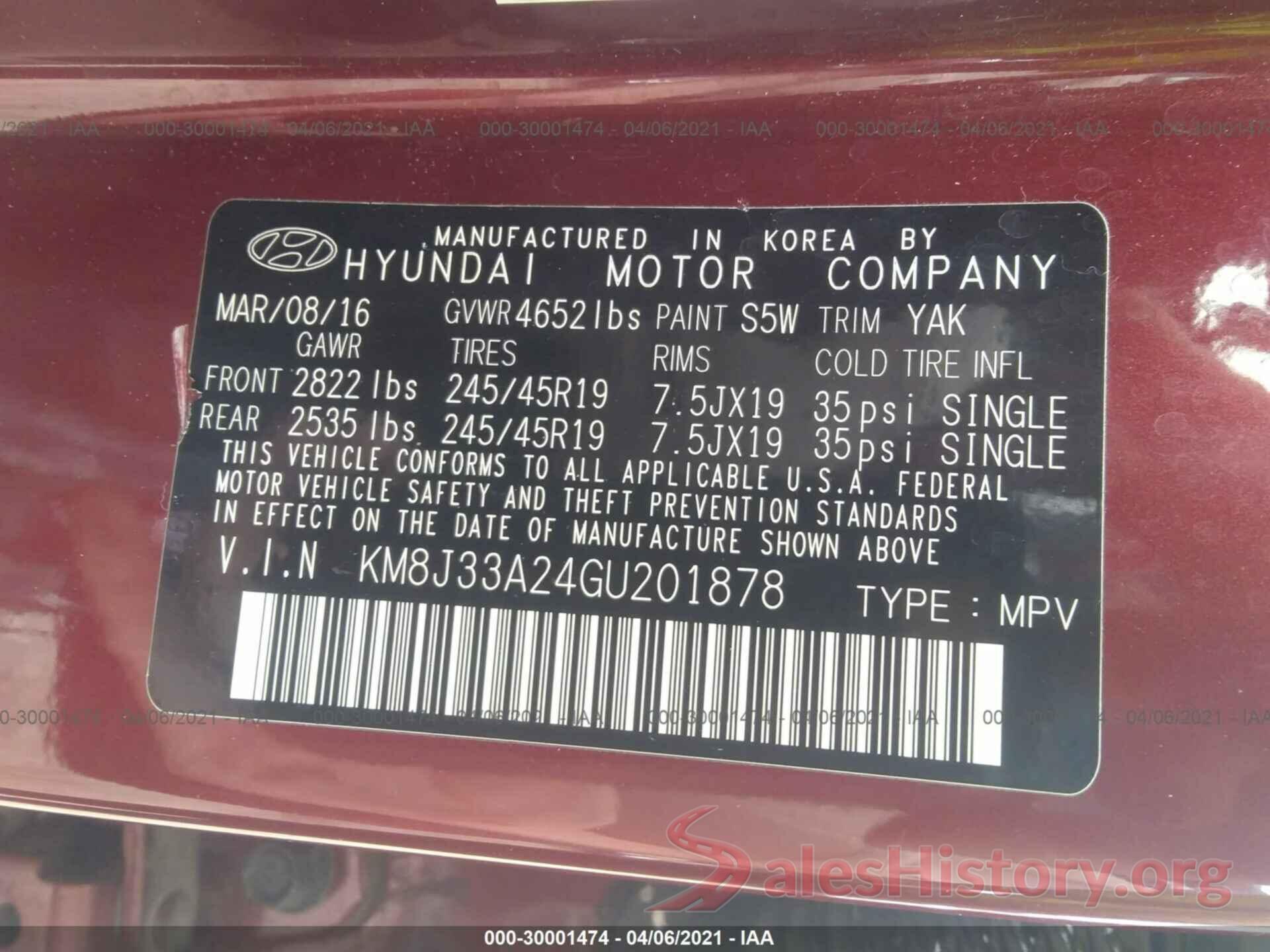 KM8J33A24GU201878 2016 HYUNDAI TUCSON