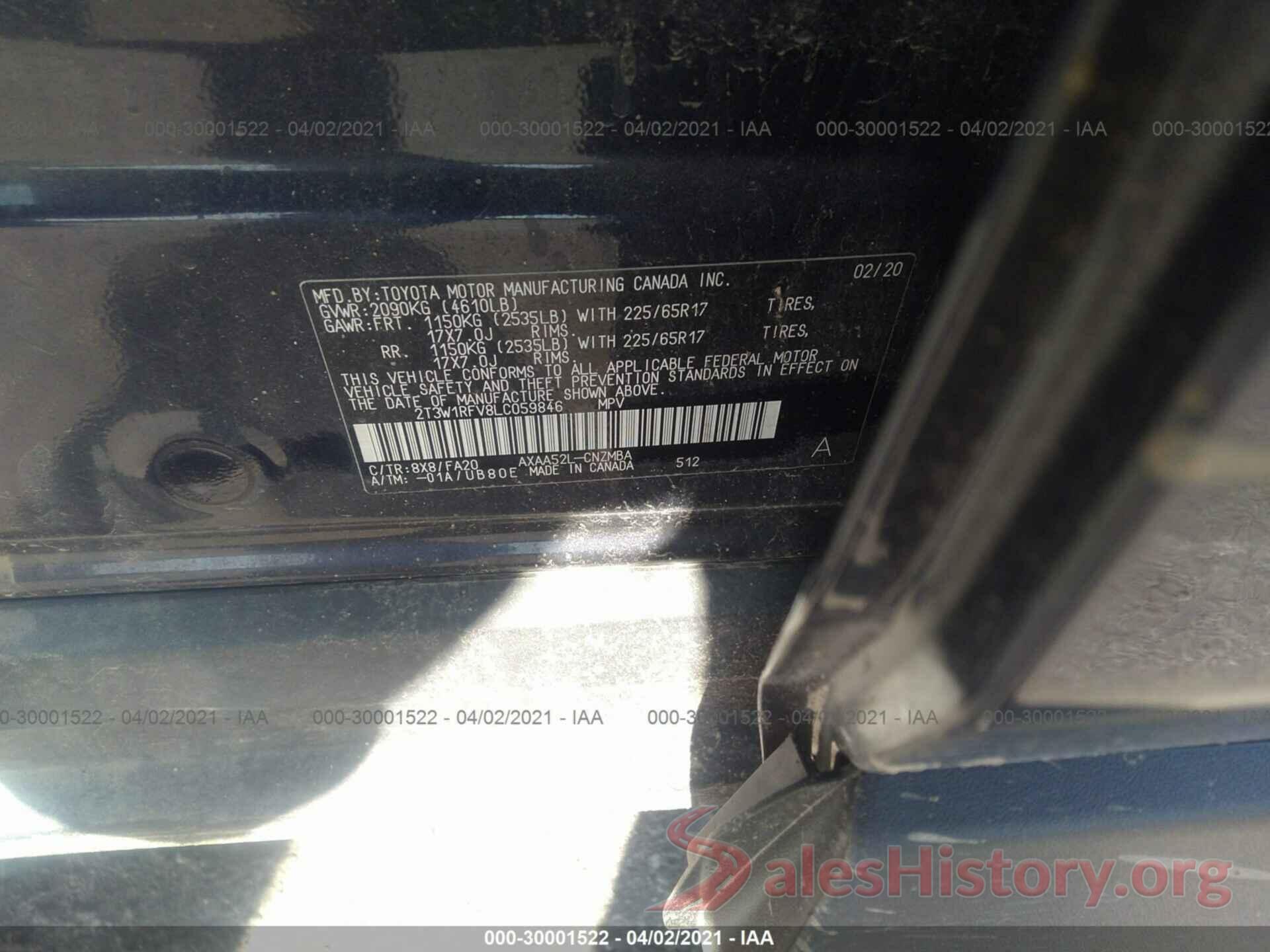 2T3W1RFV8LC059846 2020 TOYOTA RAV4