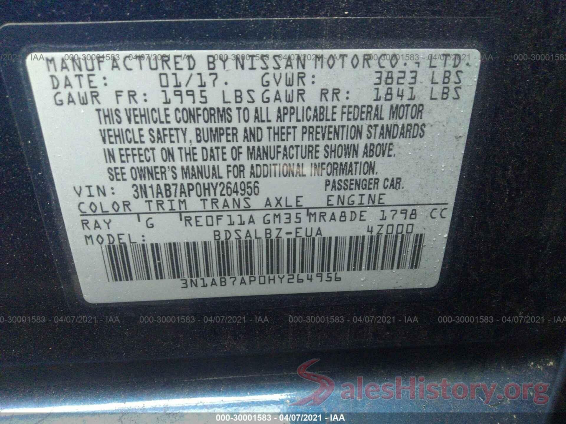 3N1AB7AP0HY264956 2017 NISSAN SENTRA