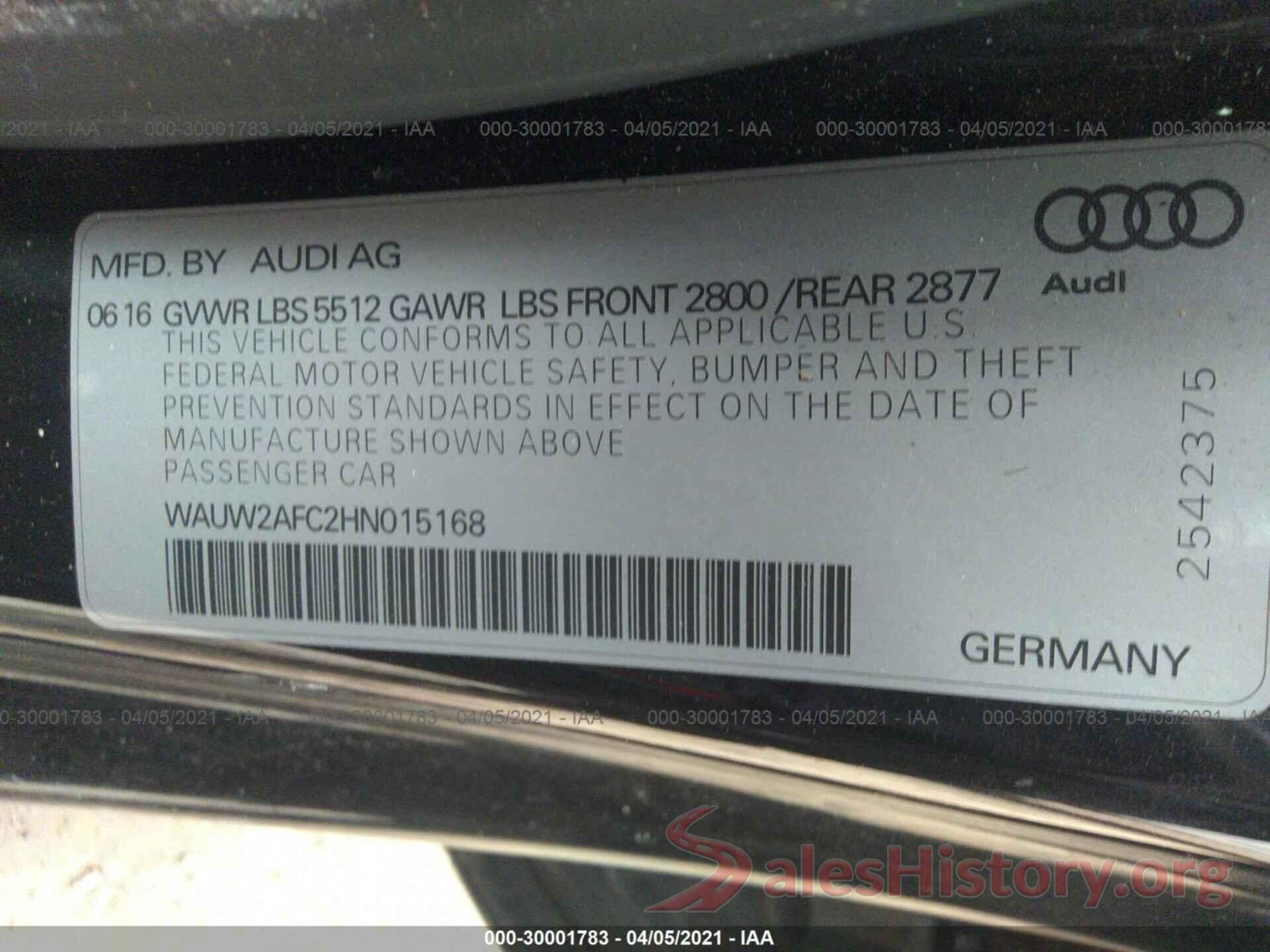 WAUW2AFC2HN015168 2017 AUDI A7