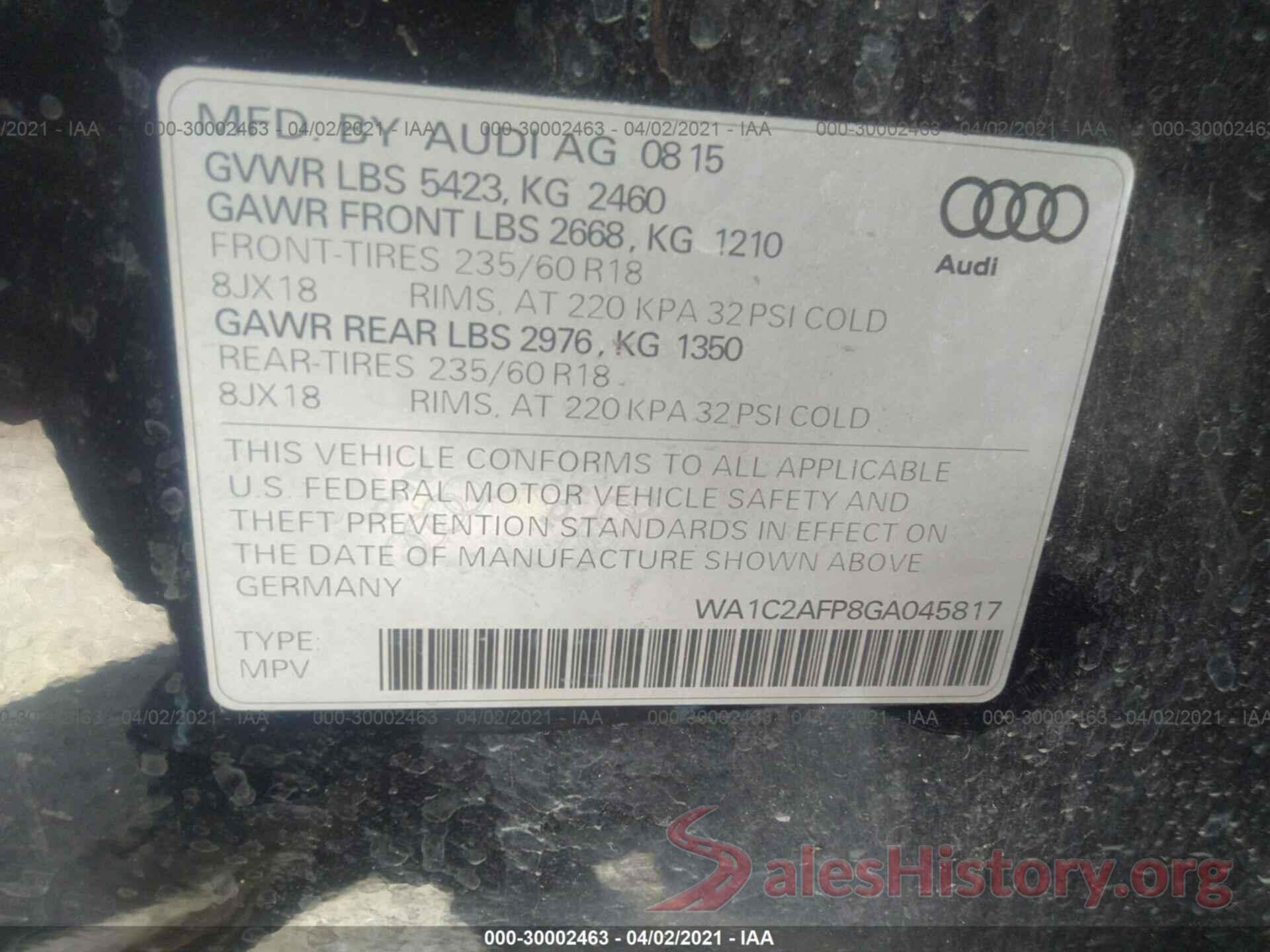 WA1C2AFP8GA045817 2016 AUDI Q5