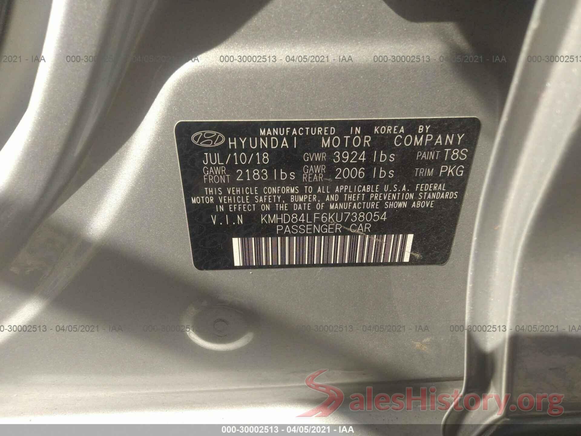 KMHD84LF6KU738054 2019 HYUNDAI ELANTRA