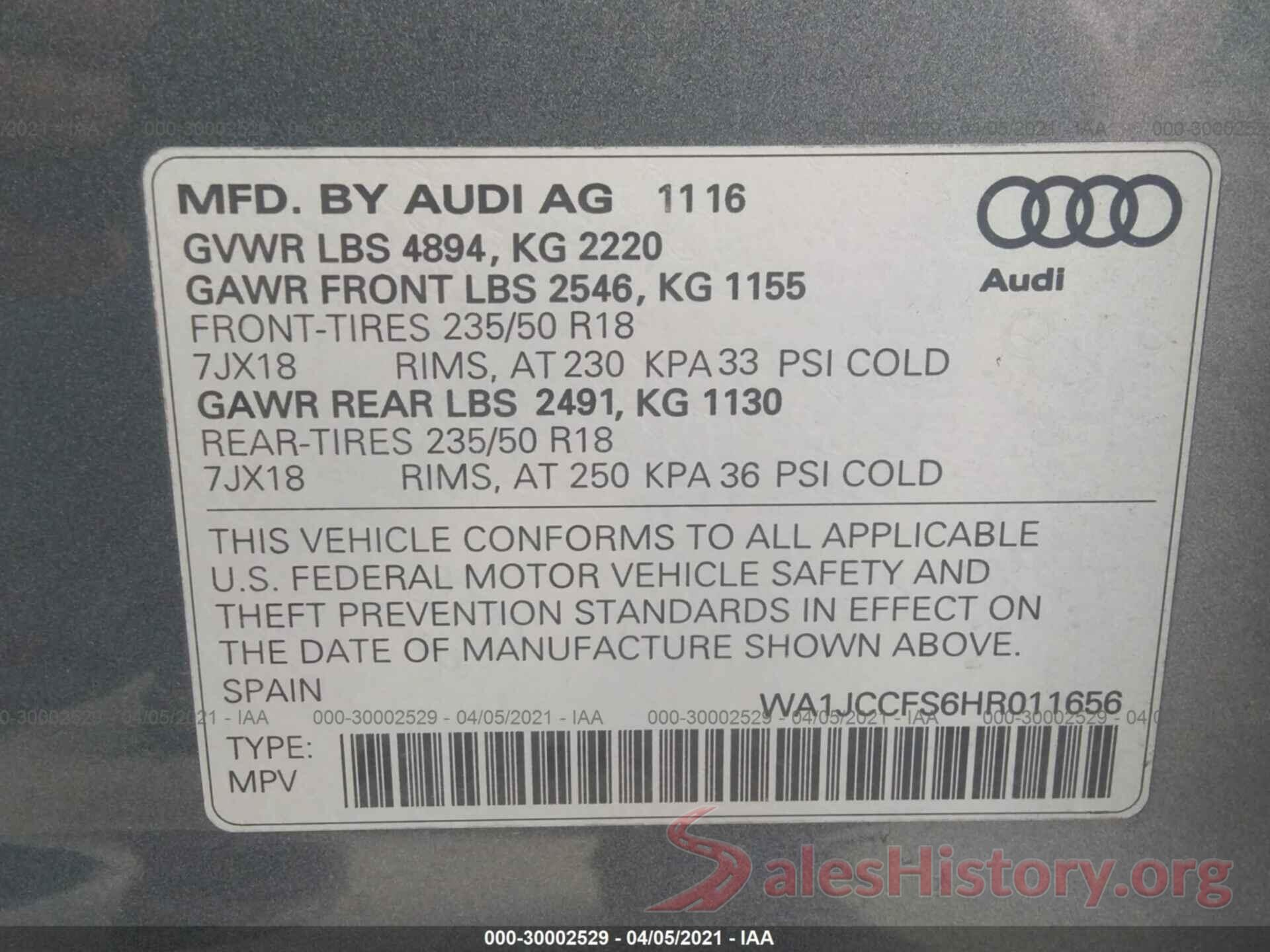 WA1JCCFS6HR011656 2017 AUDI Q3