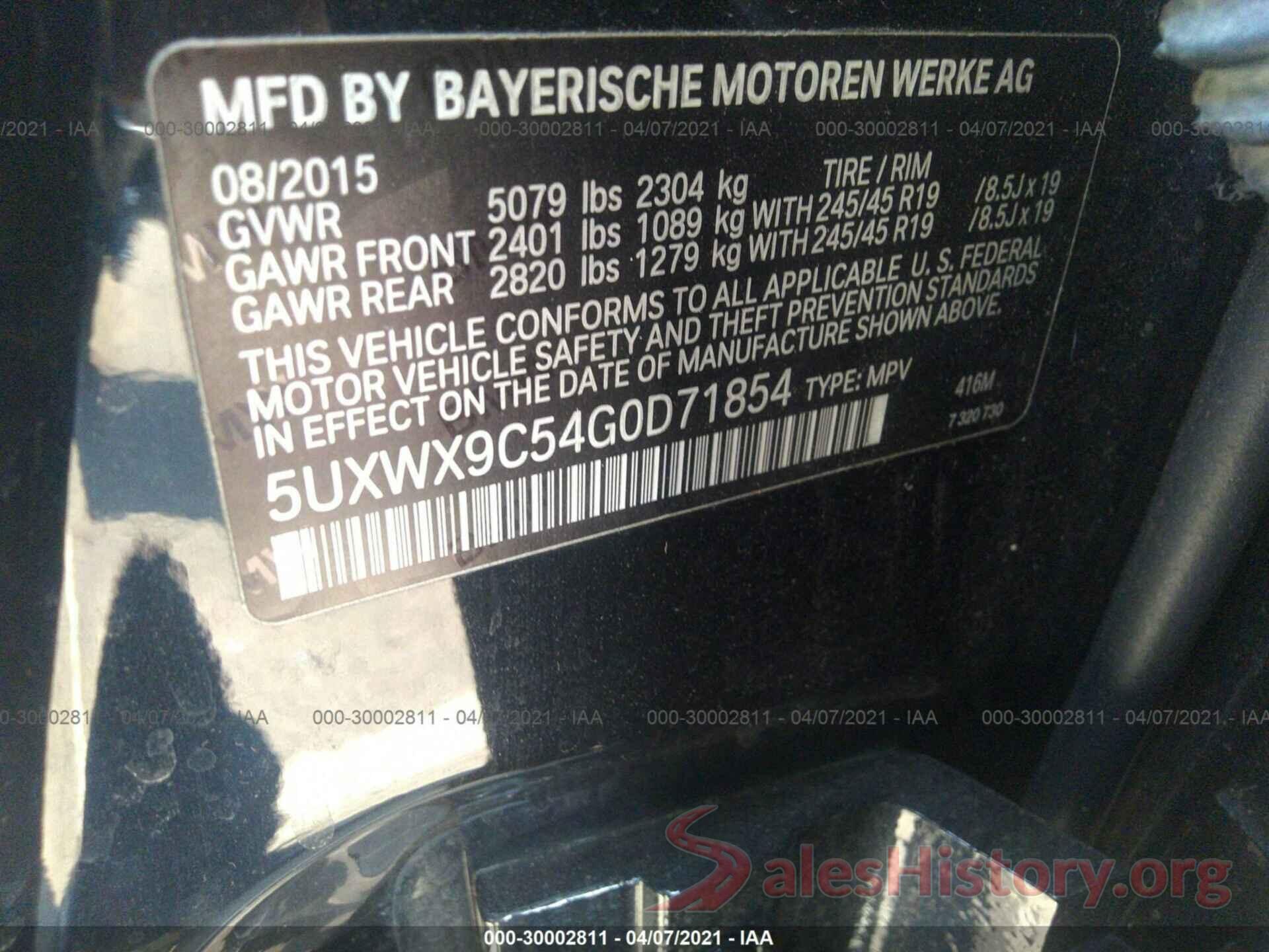 5UXWX9C54G0D71854 2016 BMW X3