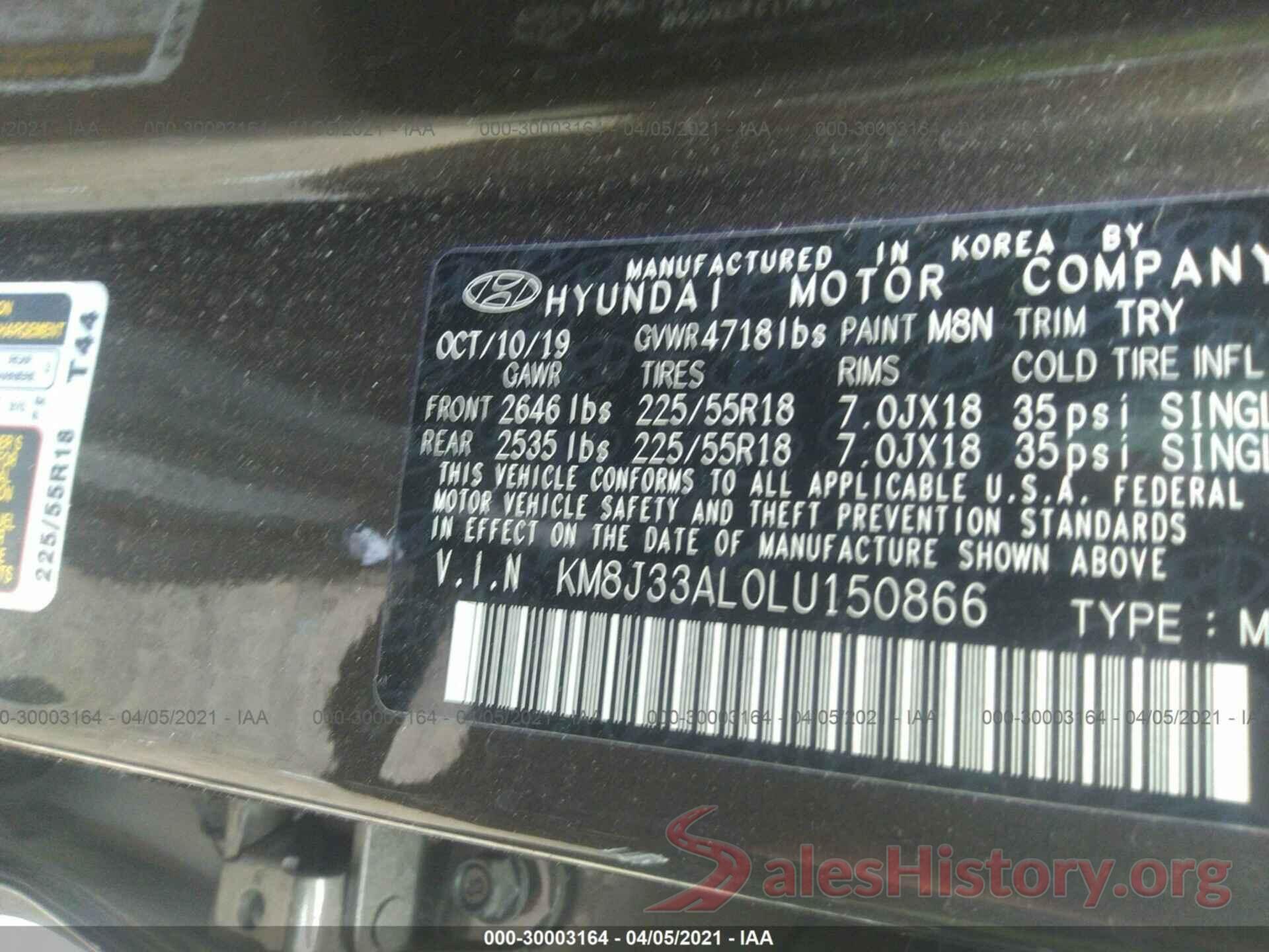 KM8J33AL0LU150866 2020 HYUNDAI TUCSON