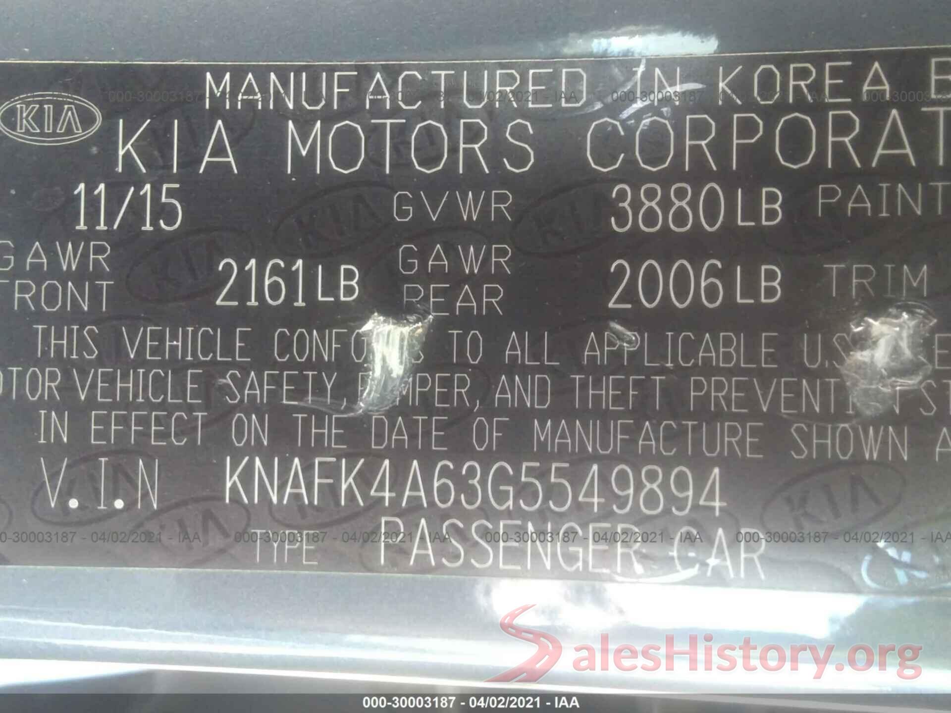 KNAFK4A63G5549894 2016 KIA FORTE