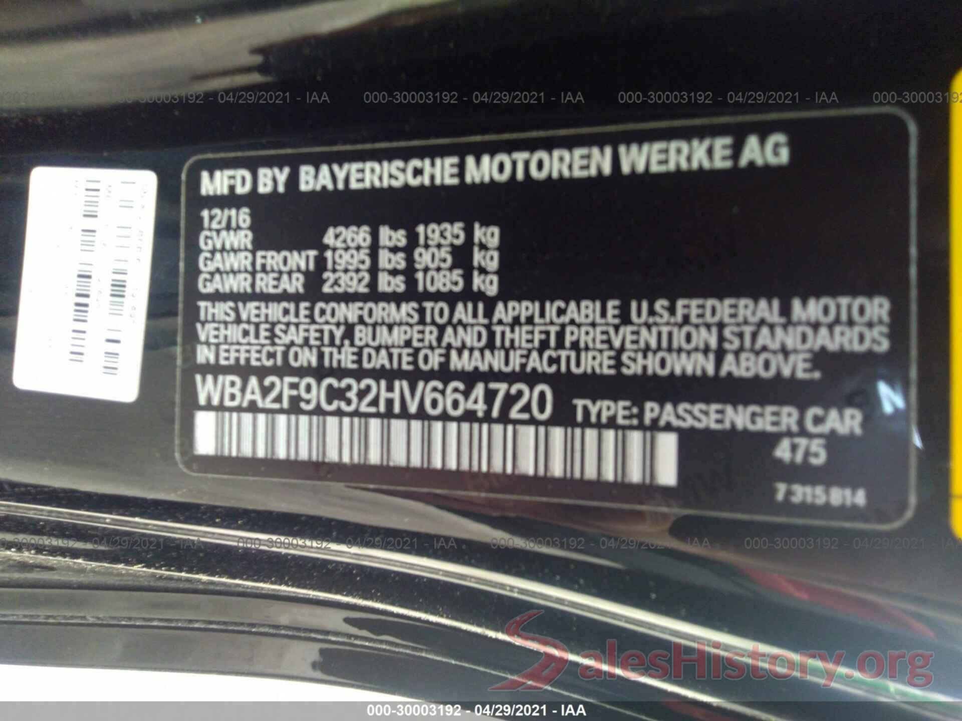 WBA2F9C32HV664720 2017 BMW 2 SERIES