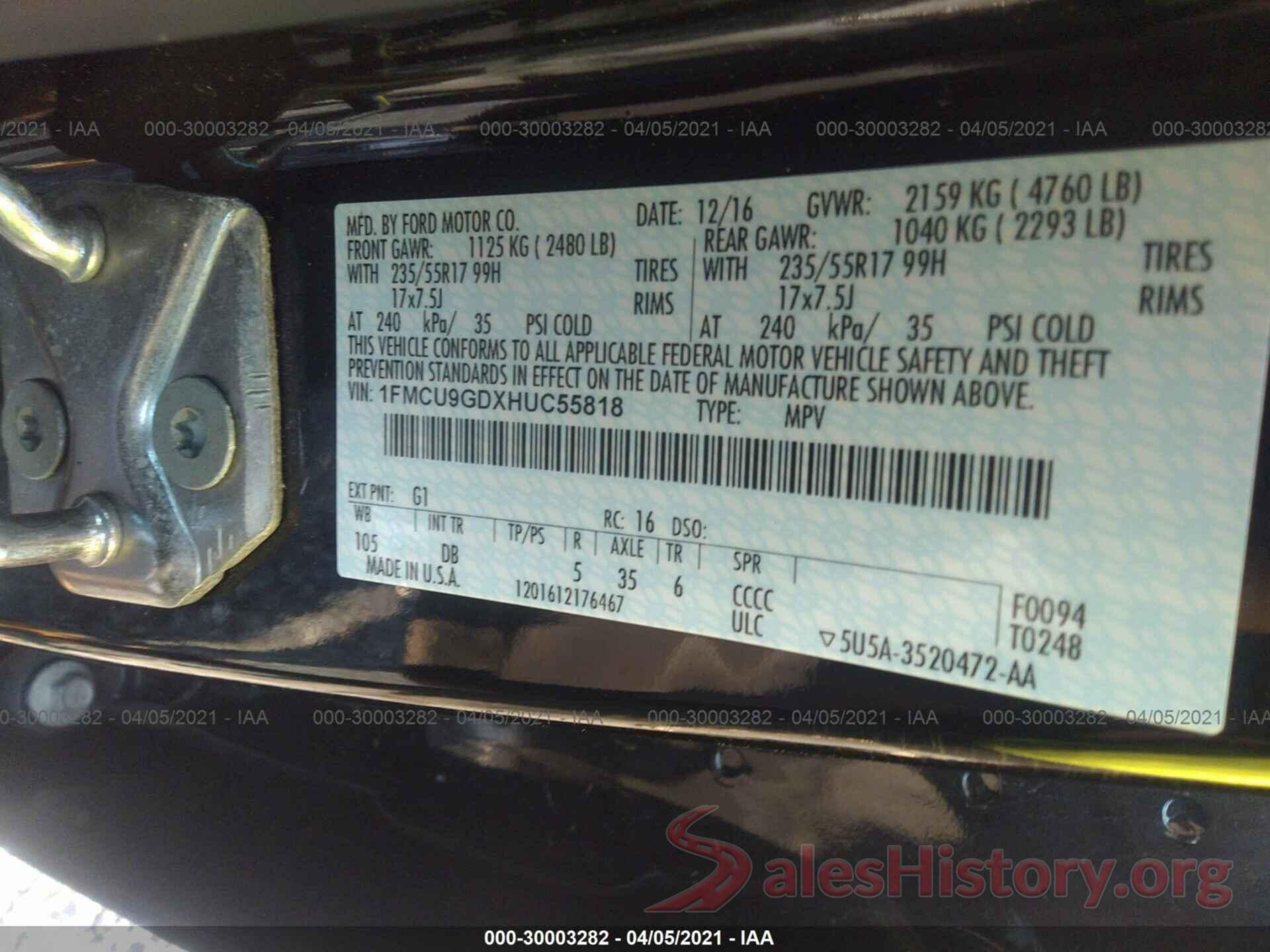 1FMCU9GDXHUC55818 2017 FORD ESCAPE