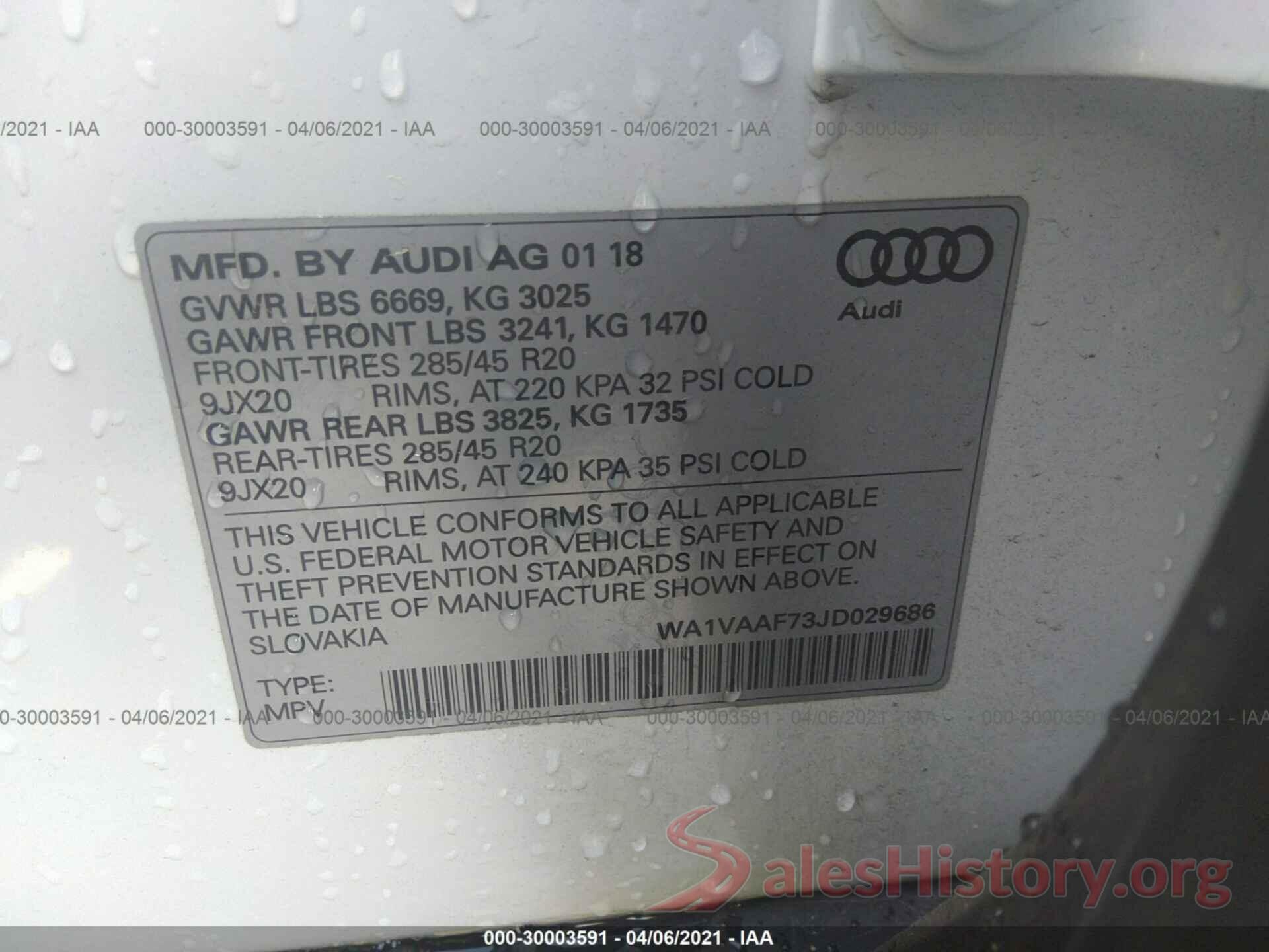 WA1VAAF73JD029686 2018 AUDI Q7