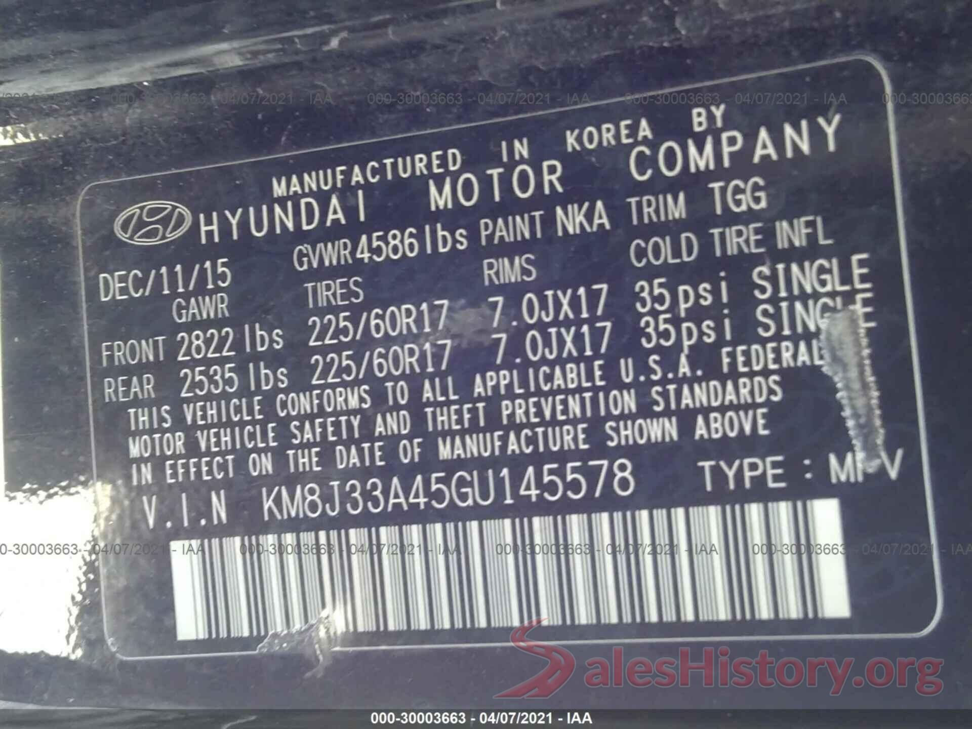 KM8J33A45GU145578 2016 HYUNDAI TUCSON