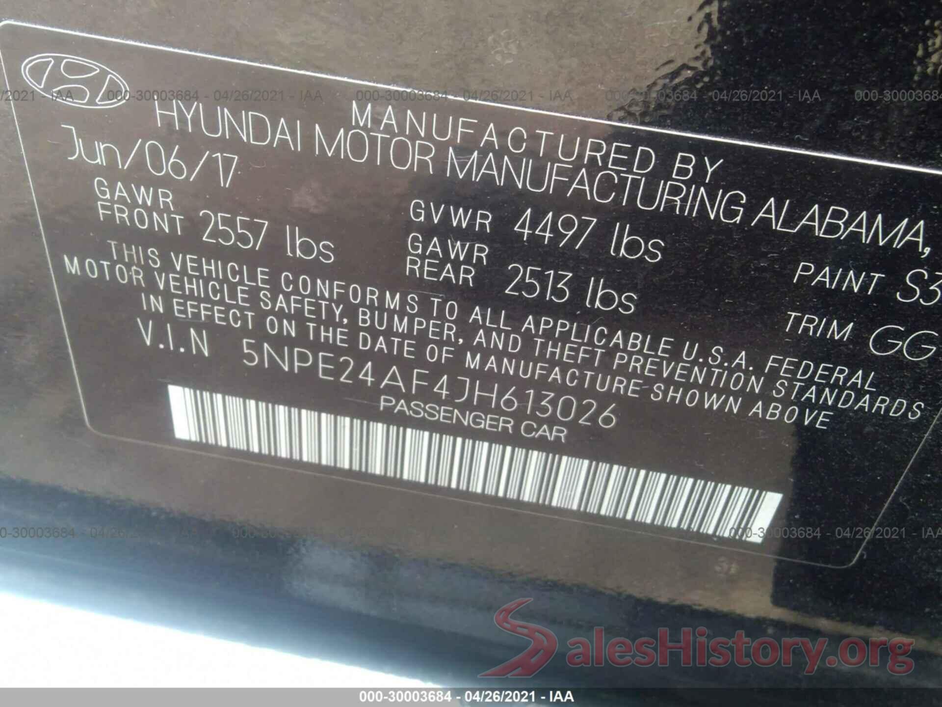 5NPE24AF4JH613026 2018 HYUNDAI SONATA