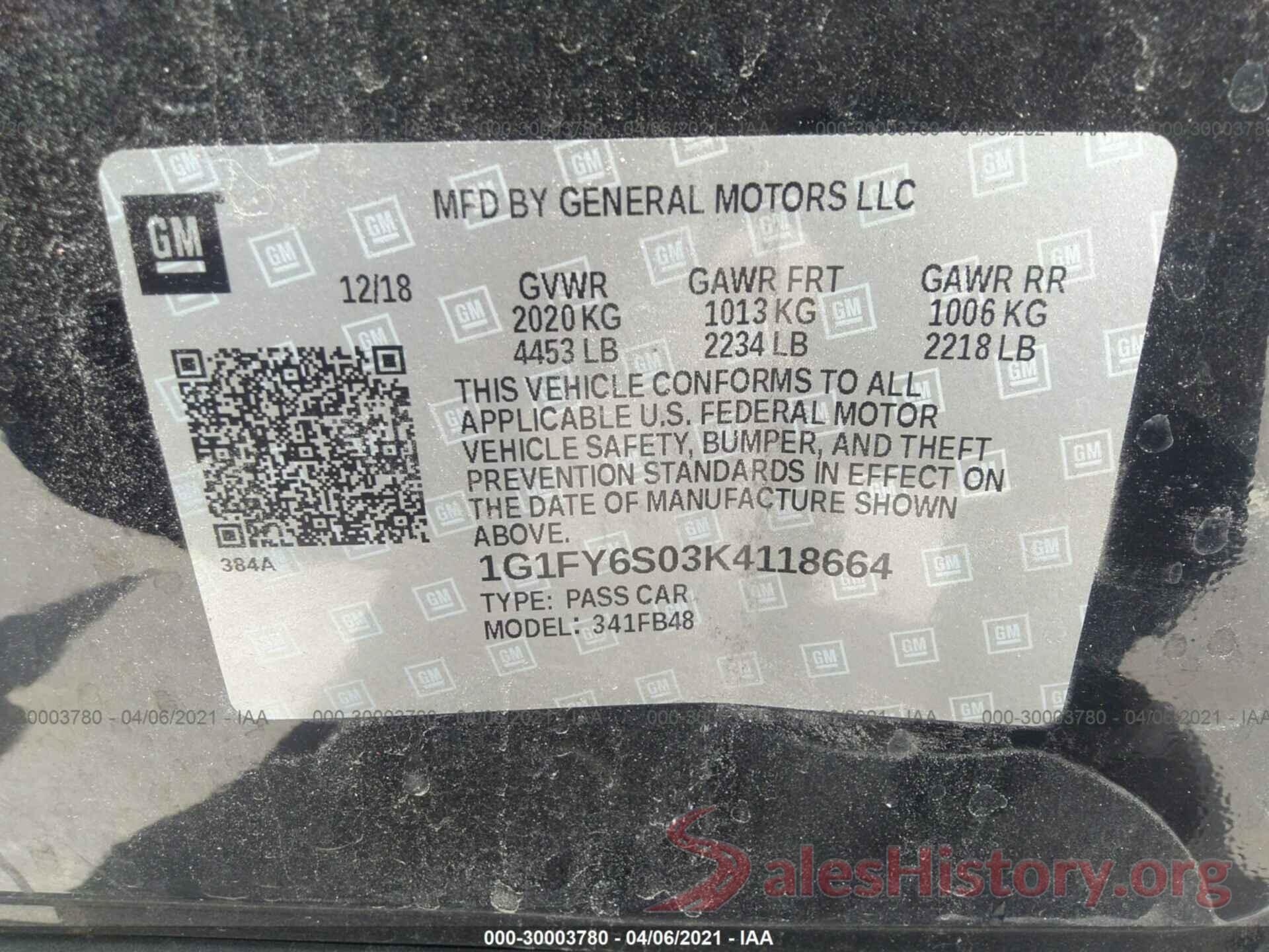 1G1FY6S03K4118664 2019 CHEVROLET BOLT EV