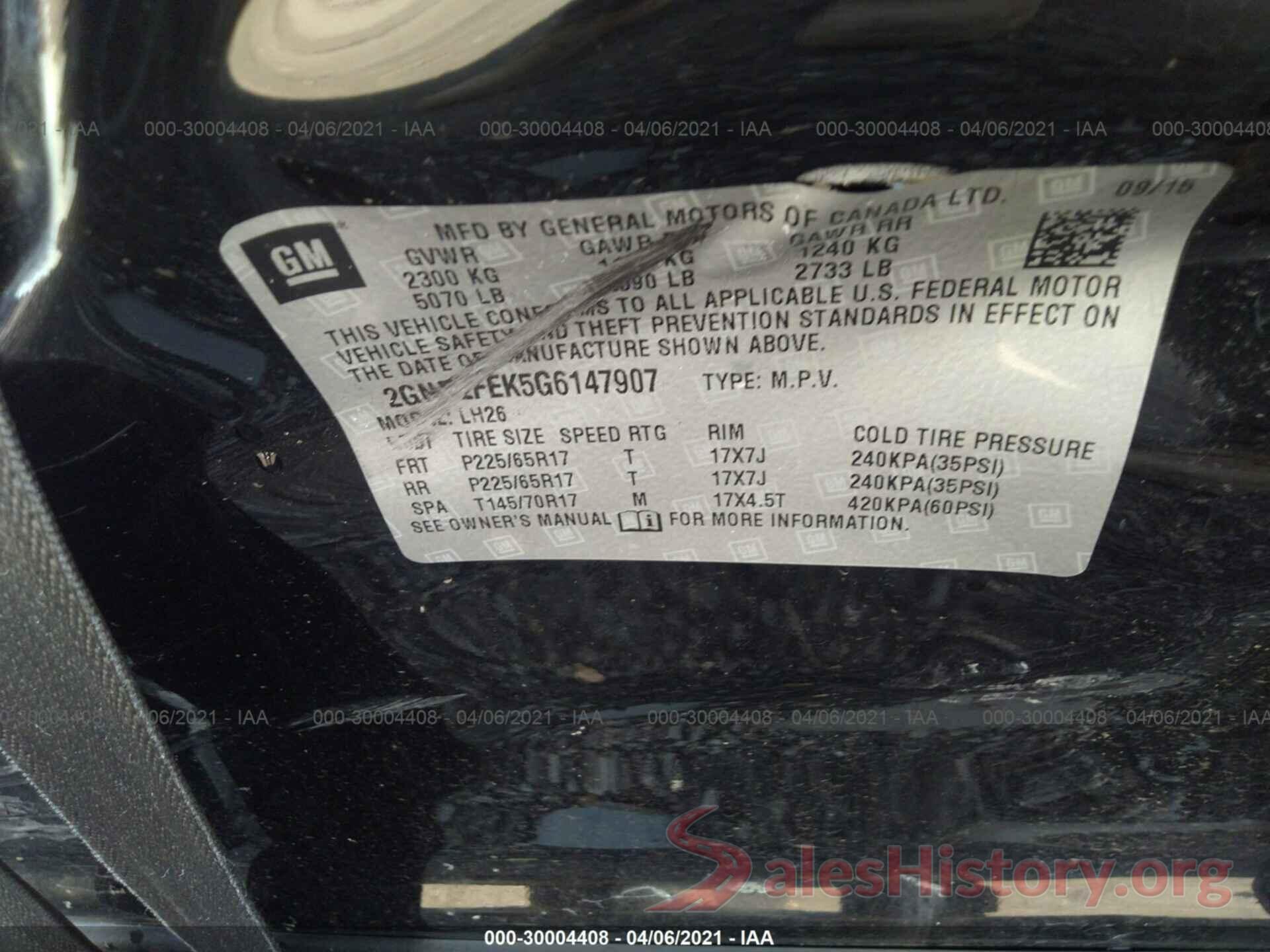 2GNFLFEK5G6147907 2016 CHEVROLET EQUINOX