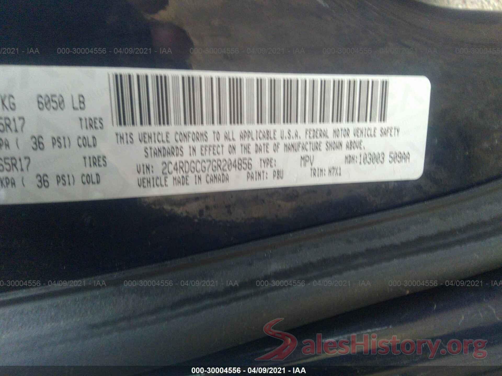 2C4RDGCG7GR204856 2016 DODGE GRAND CARAVAN