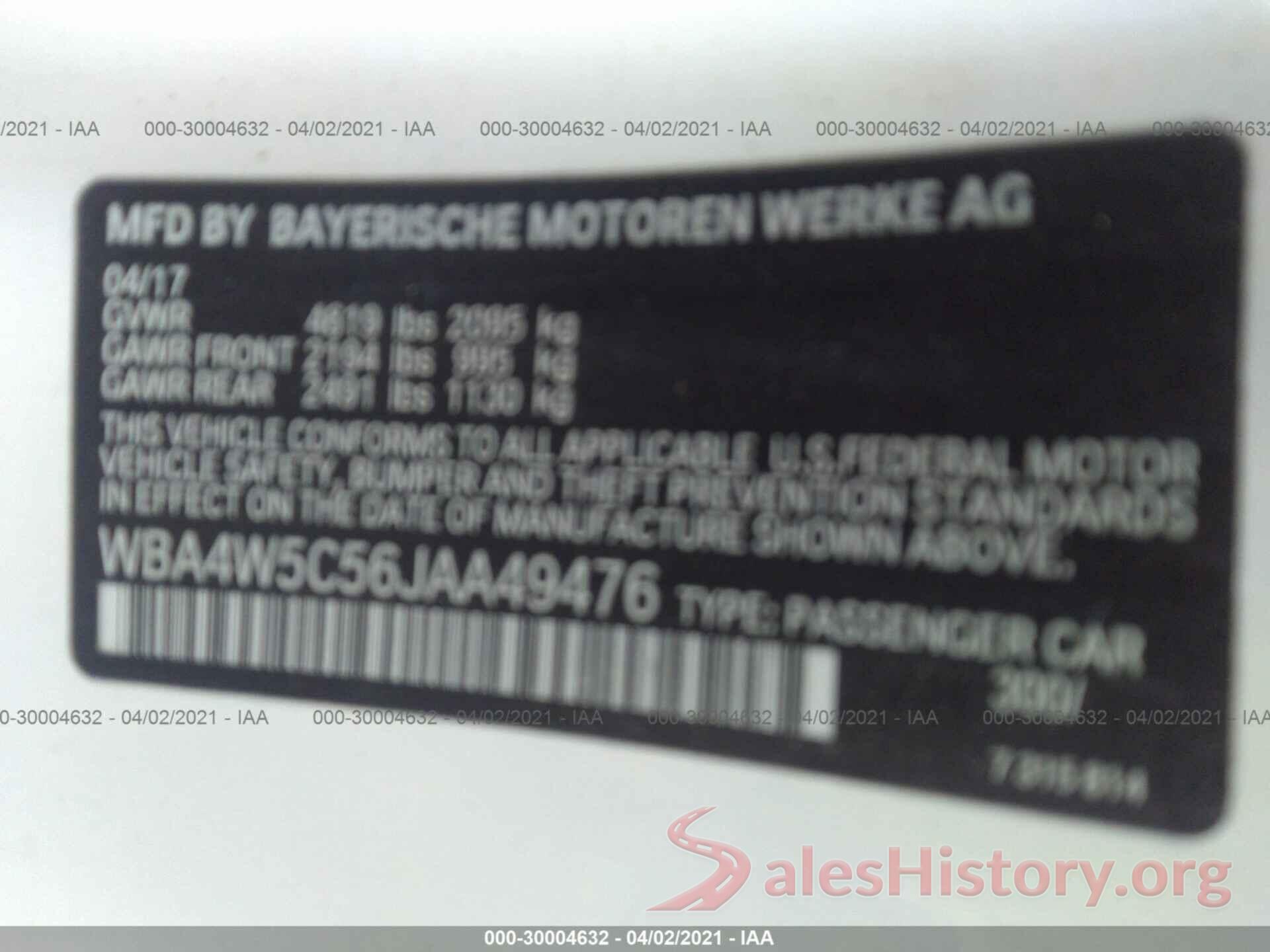 WBA4W5C56JAA49476 2018 BMW 4 SERIES