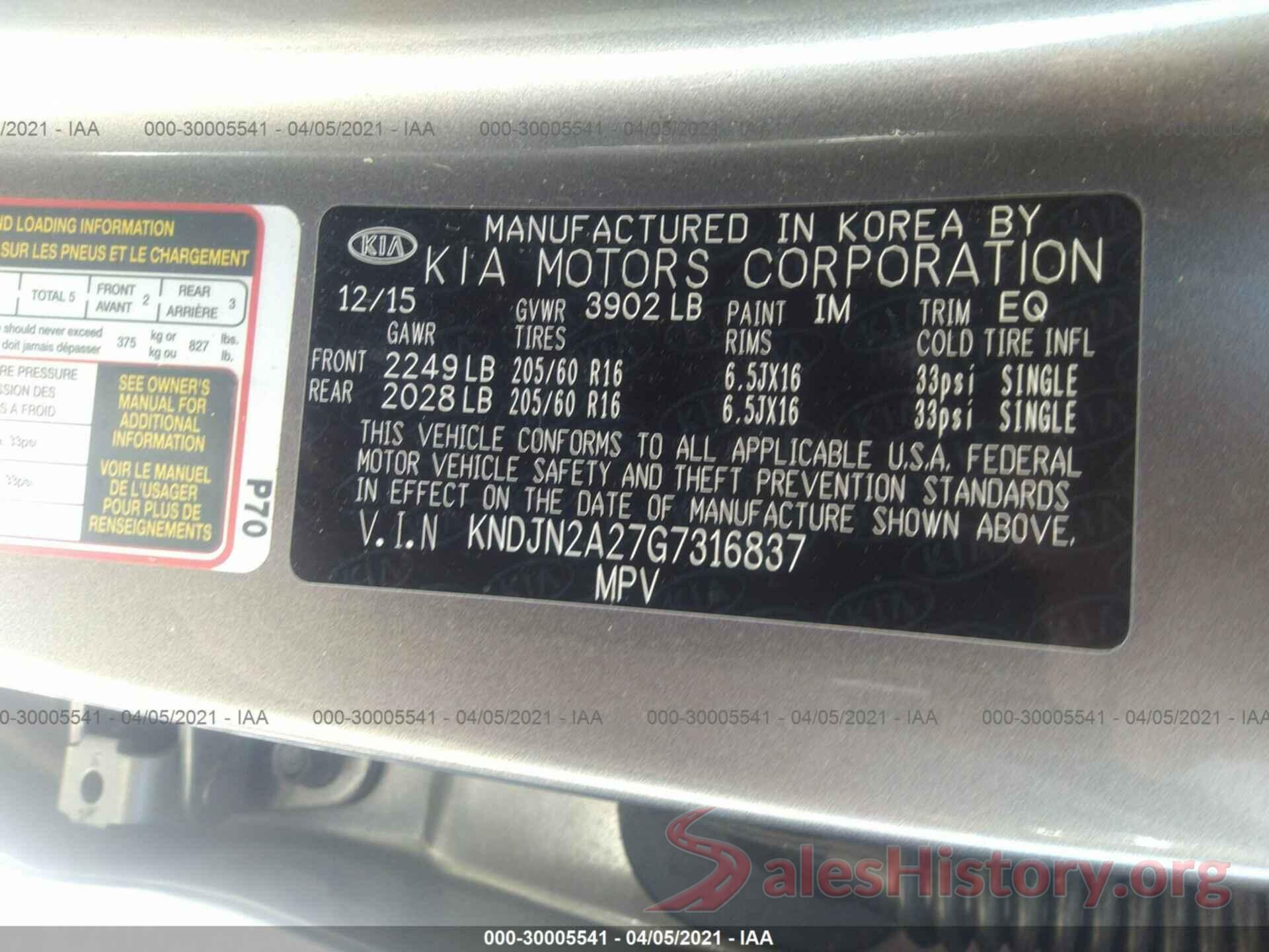 KNDJN2A27G7316837 2016 KIA SOUL