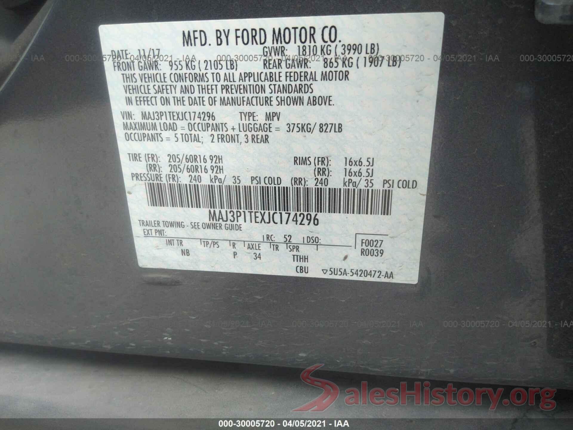 MAJ3P1TEXJC174296 2018 FORD ECOSPORT