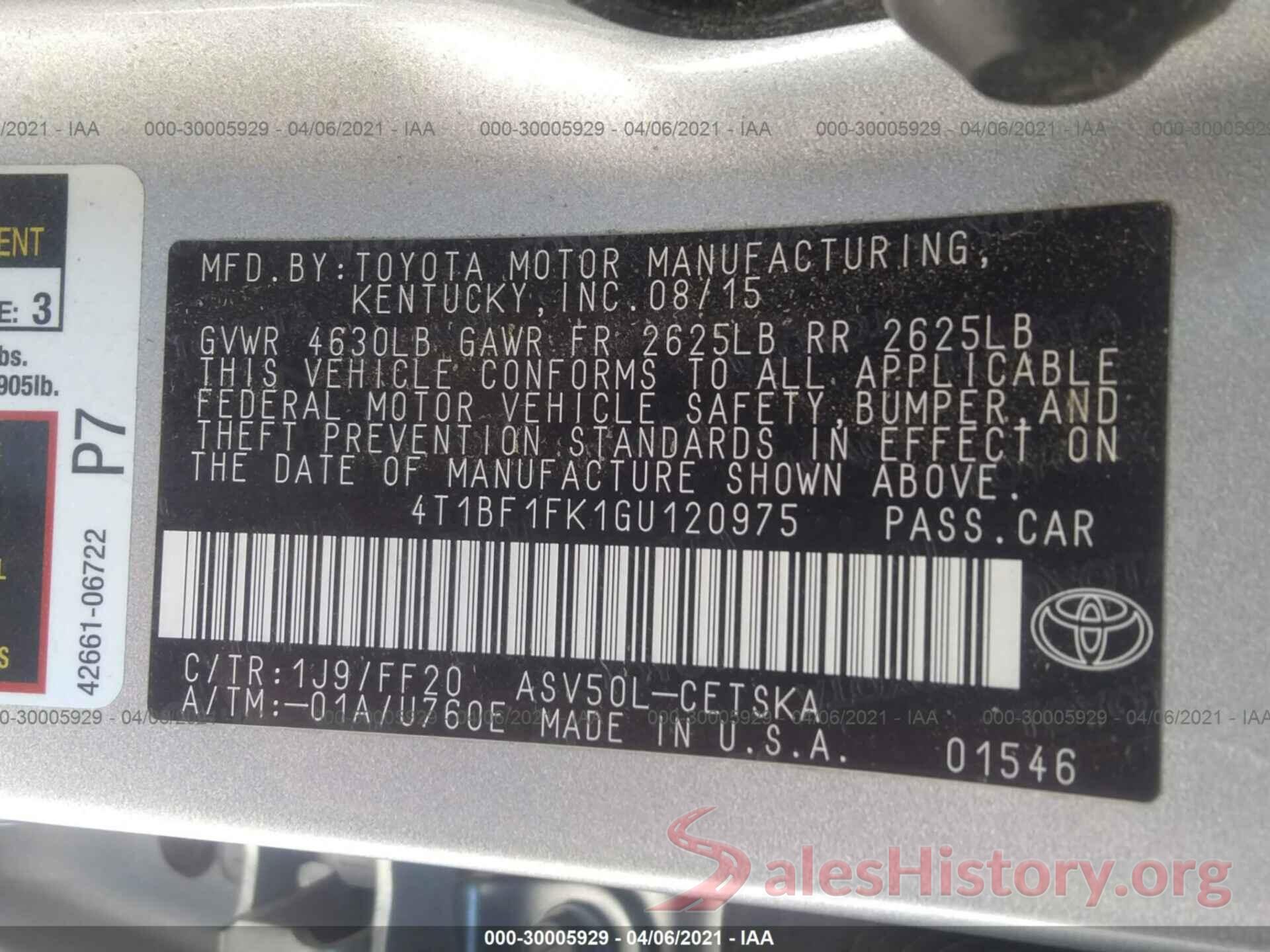 4T1BF1FK1GU120975 2016 TOYOTA CAMRY