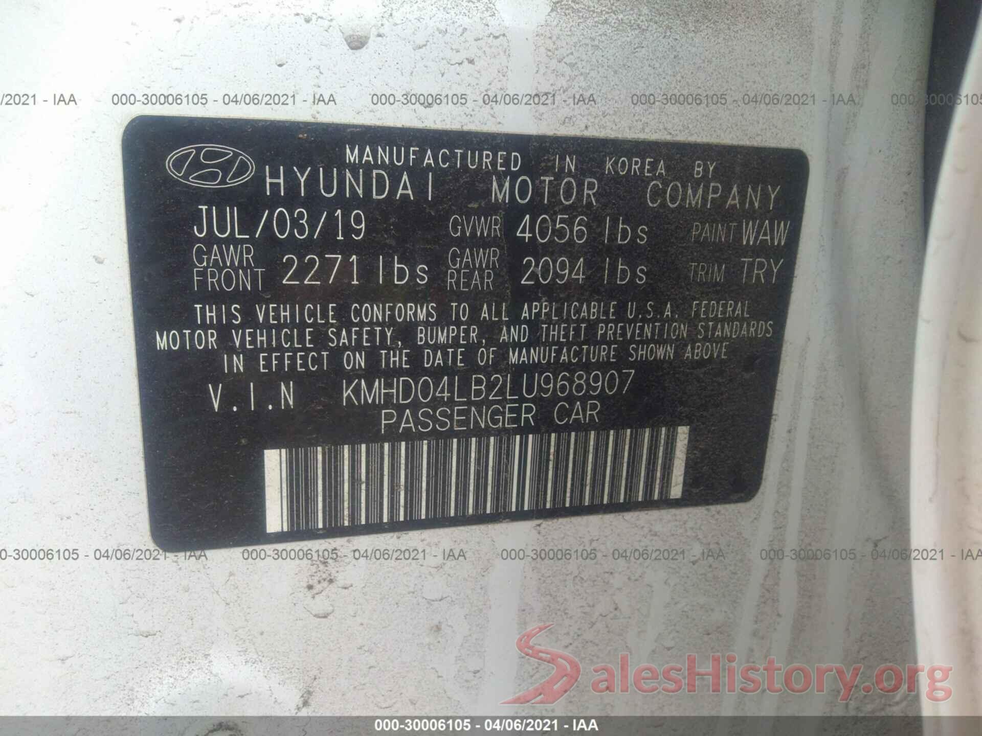 KMHD04LB2LU968907 2020 HYUNDAI ELANTRA