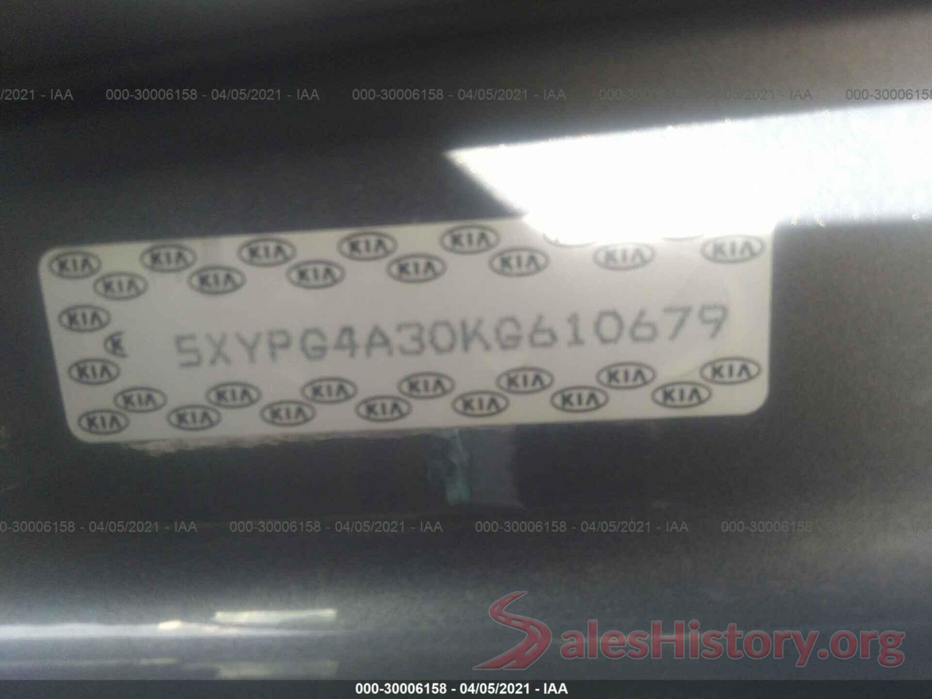 5XYPG4A30KG610679 2019 KIA SORENTO