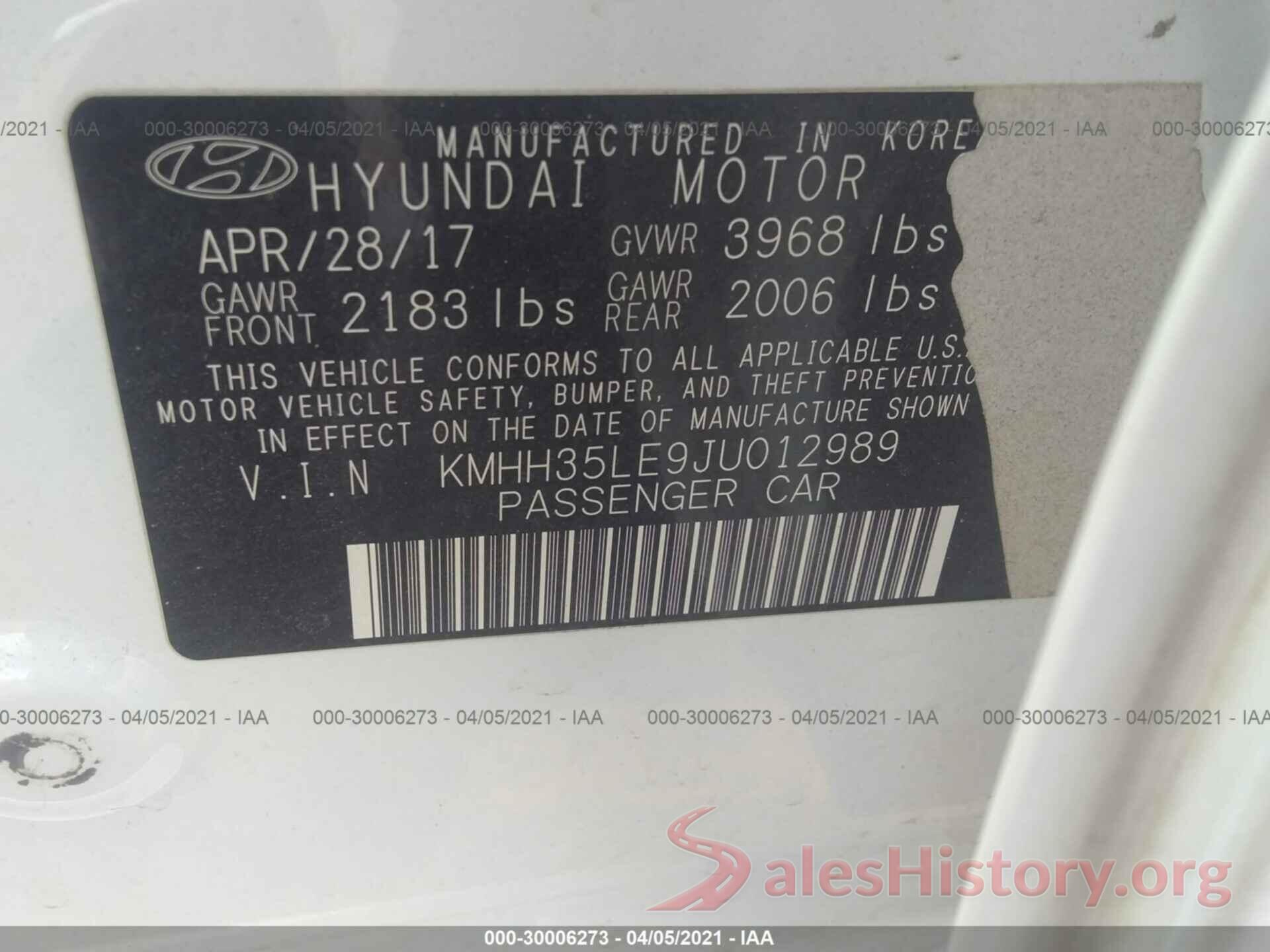 KMHH35LE9JU012989 2018 HYUNDAI ELANTRA GT