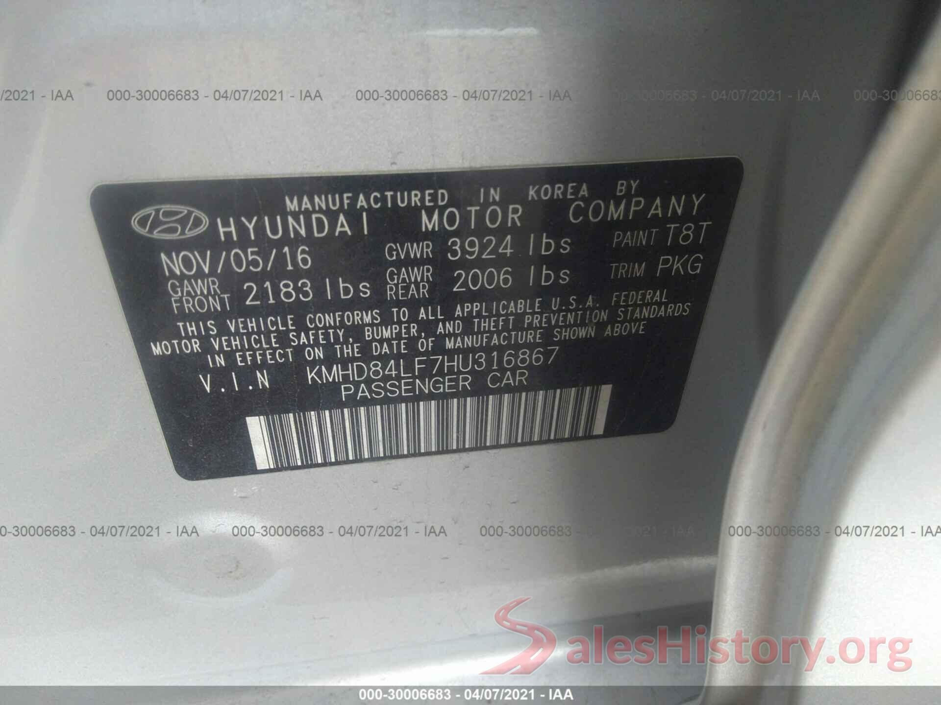 KMHD84LF7HU316867 2017 HYUNDAI ELANTRA