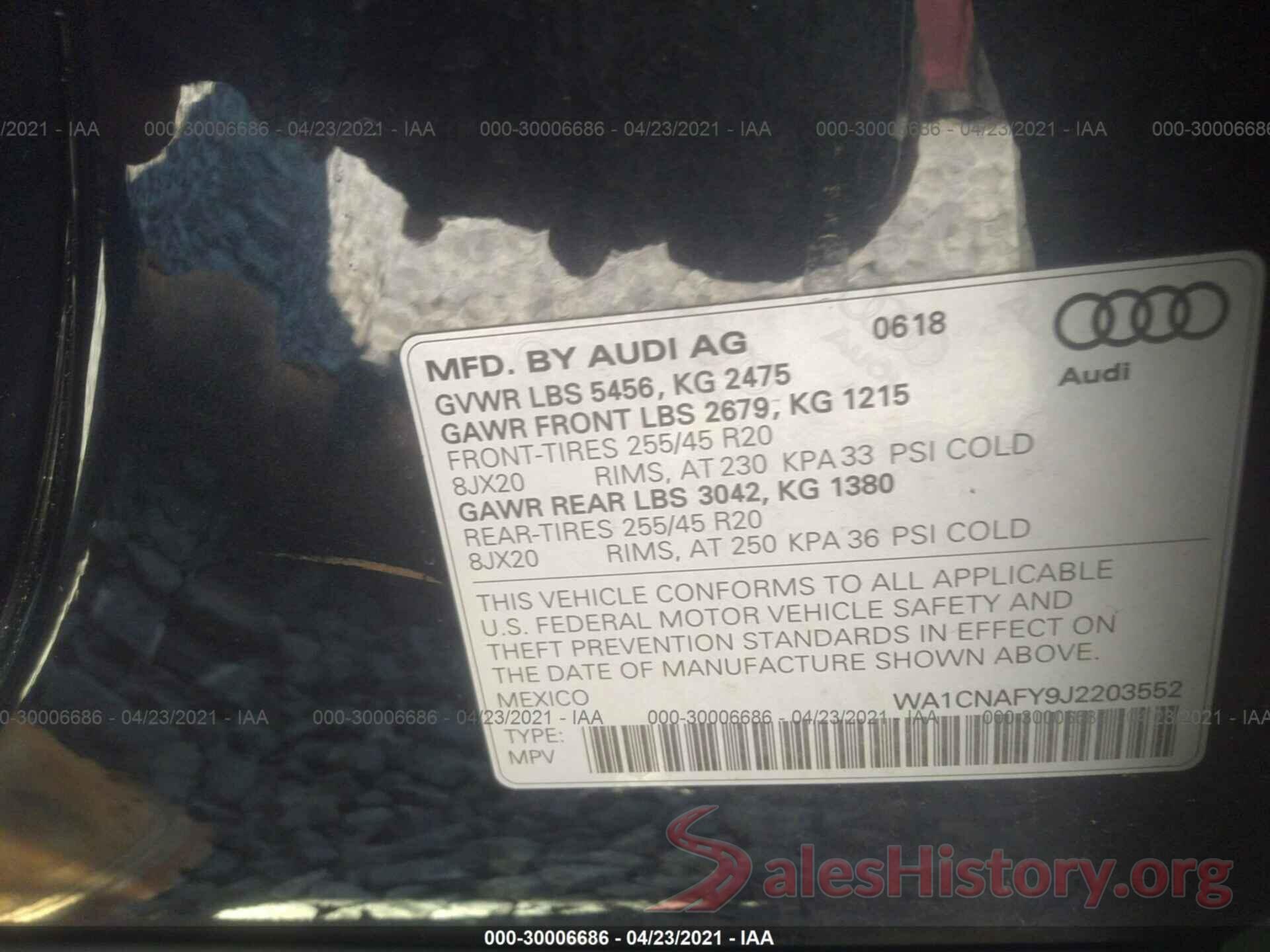 WA1CNAFY9J2203552 2018 AUDI Q5