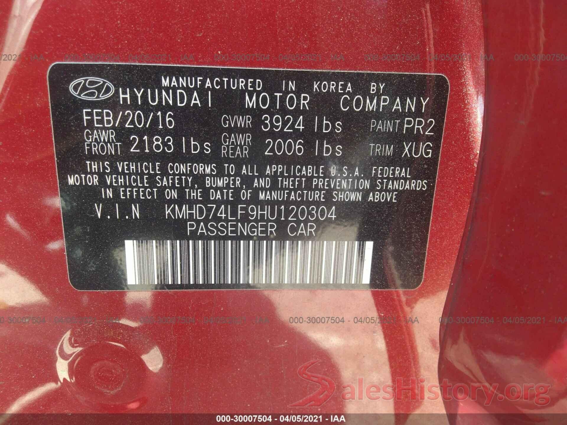 KMHD74LF9HU120304 2017 HYUNDAI ELANTRA