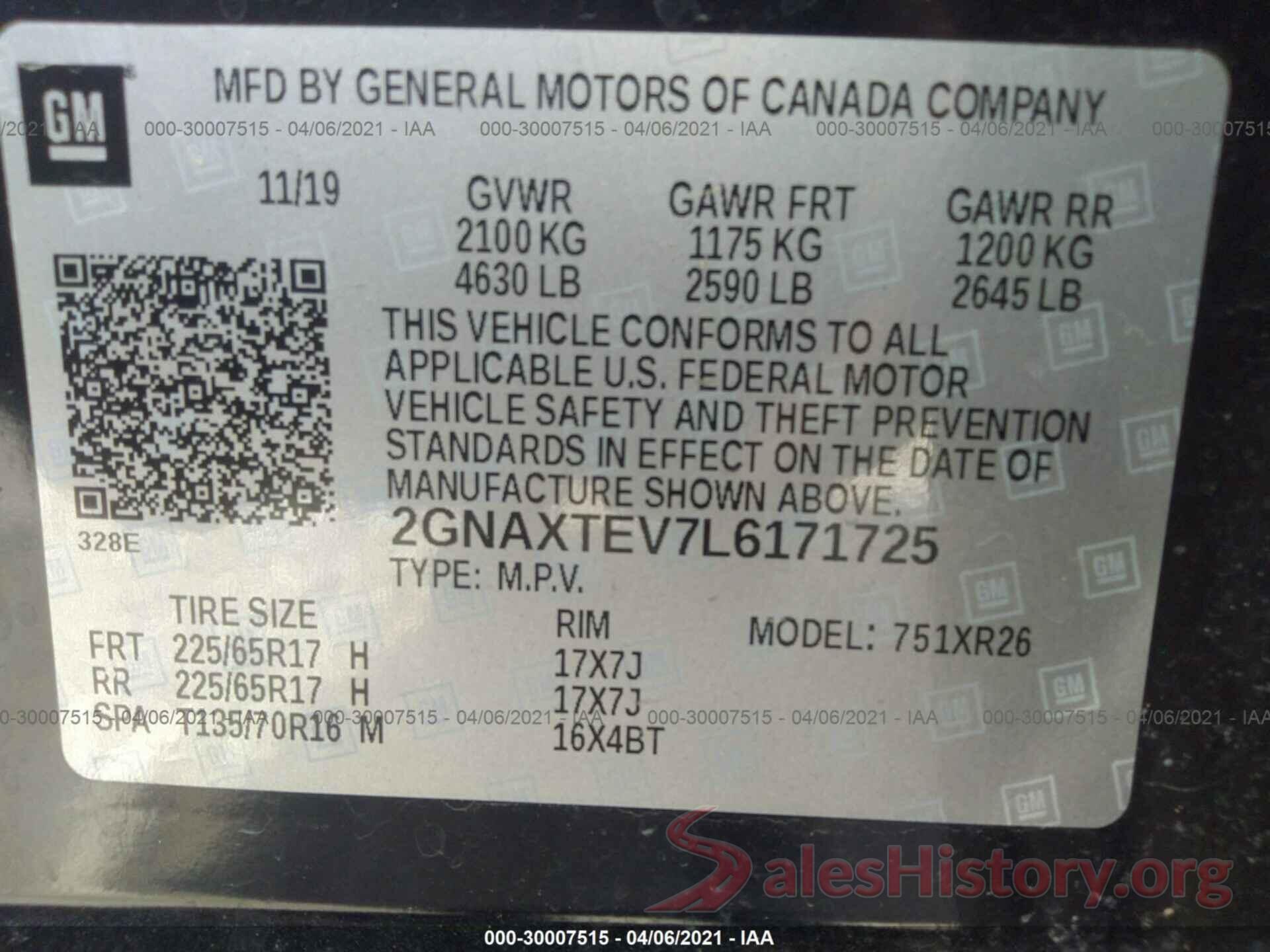 2GNAXTEV7L6171725 2020 CHEVROLET EQUINOX