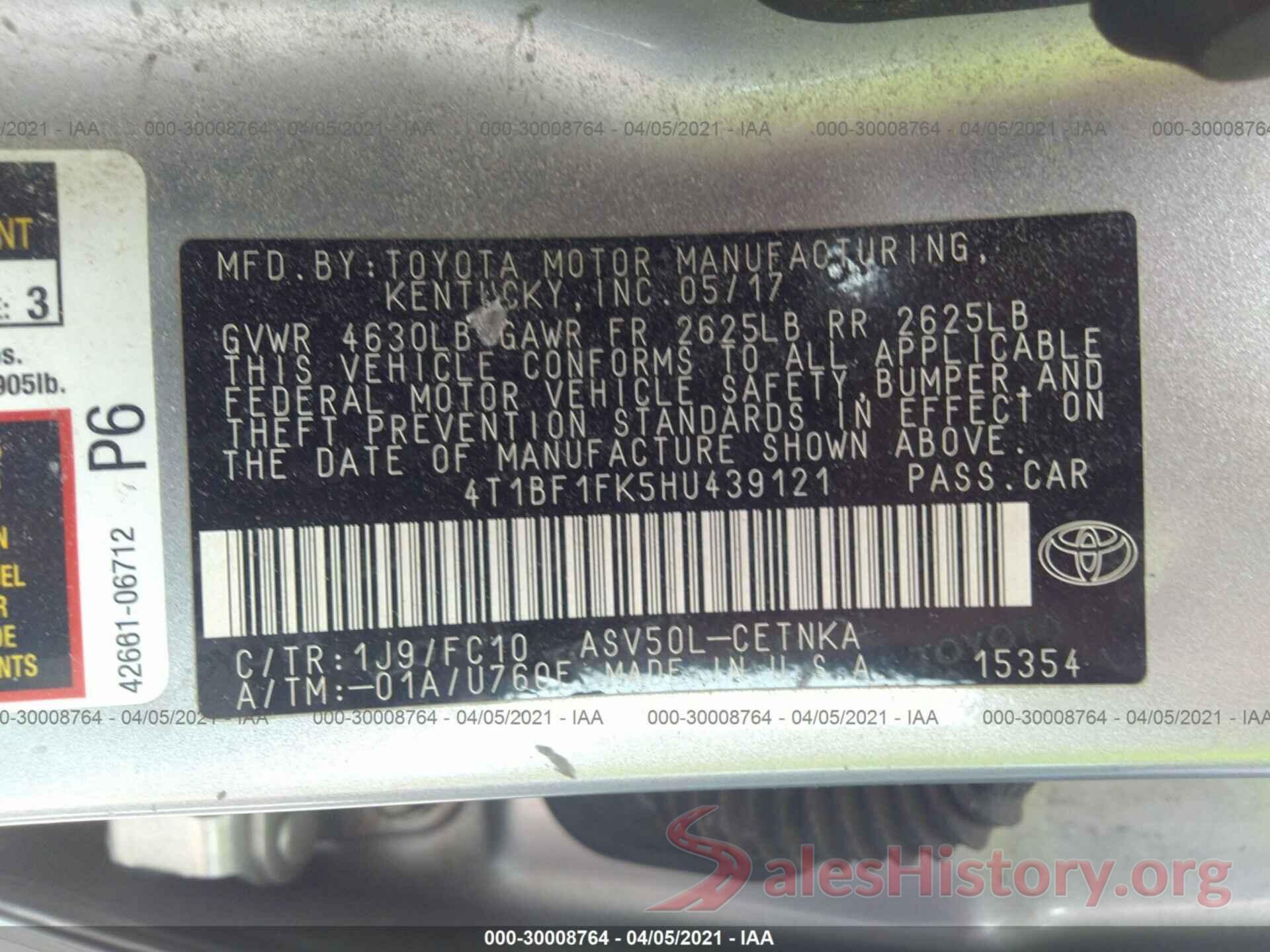 4T1BF1FK5HU439121 2017 TOYOTA CAMRY