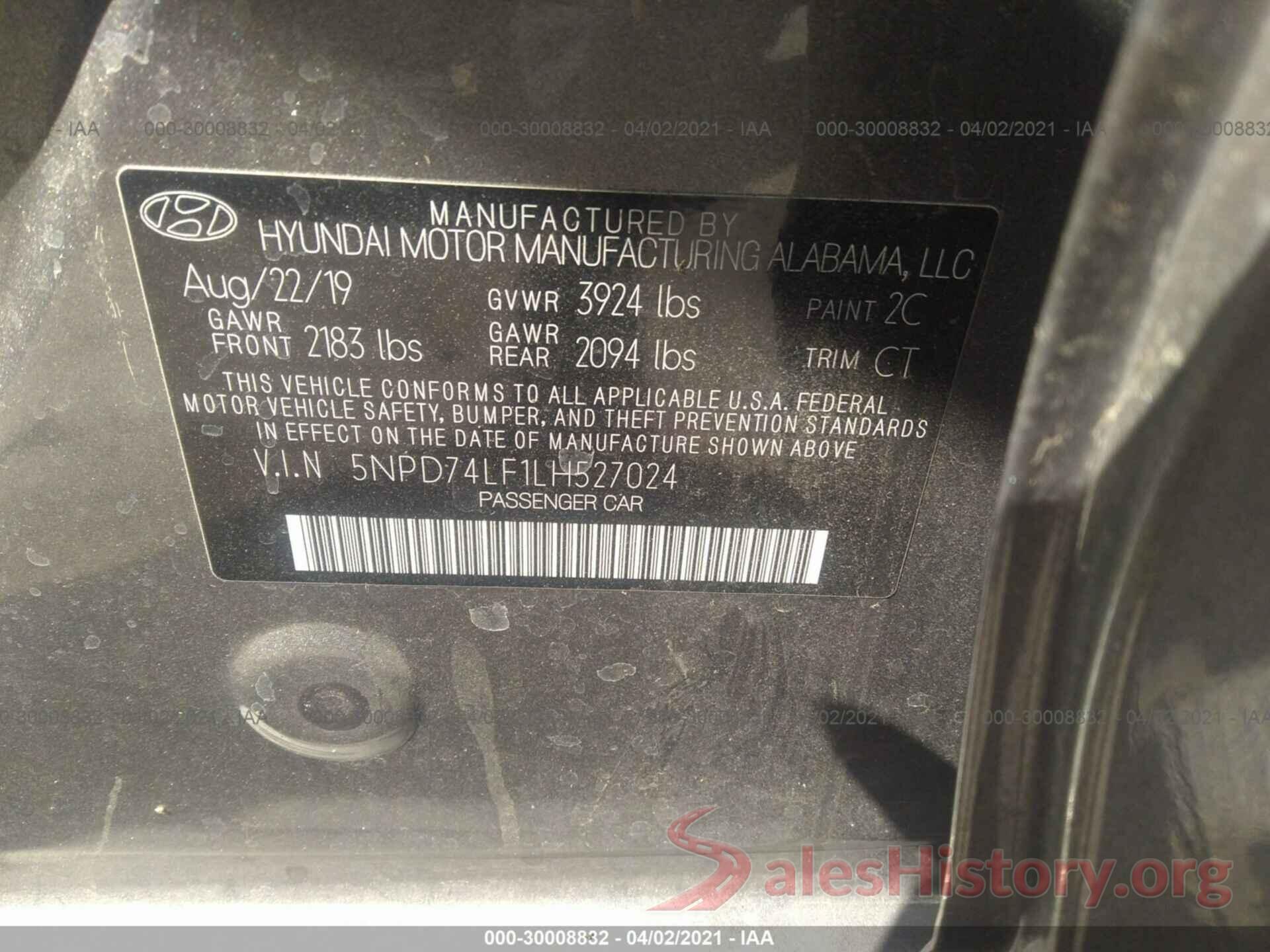 5NPD74LF1LH527024 2020 HYUNDAI ELANTRA