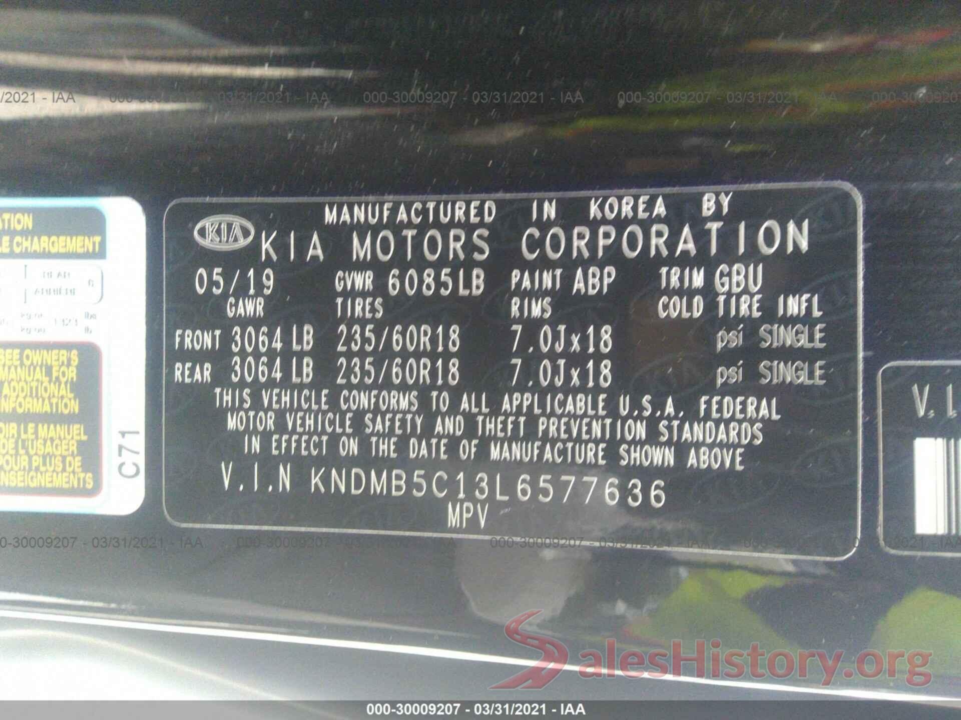 KNDMB5C13L6577636 2020 KIA SEDONA