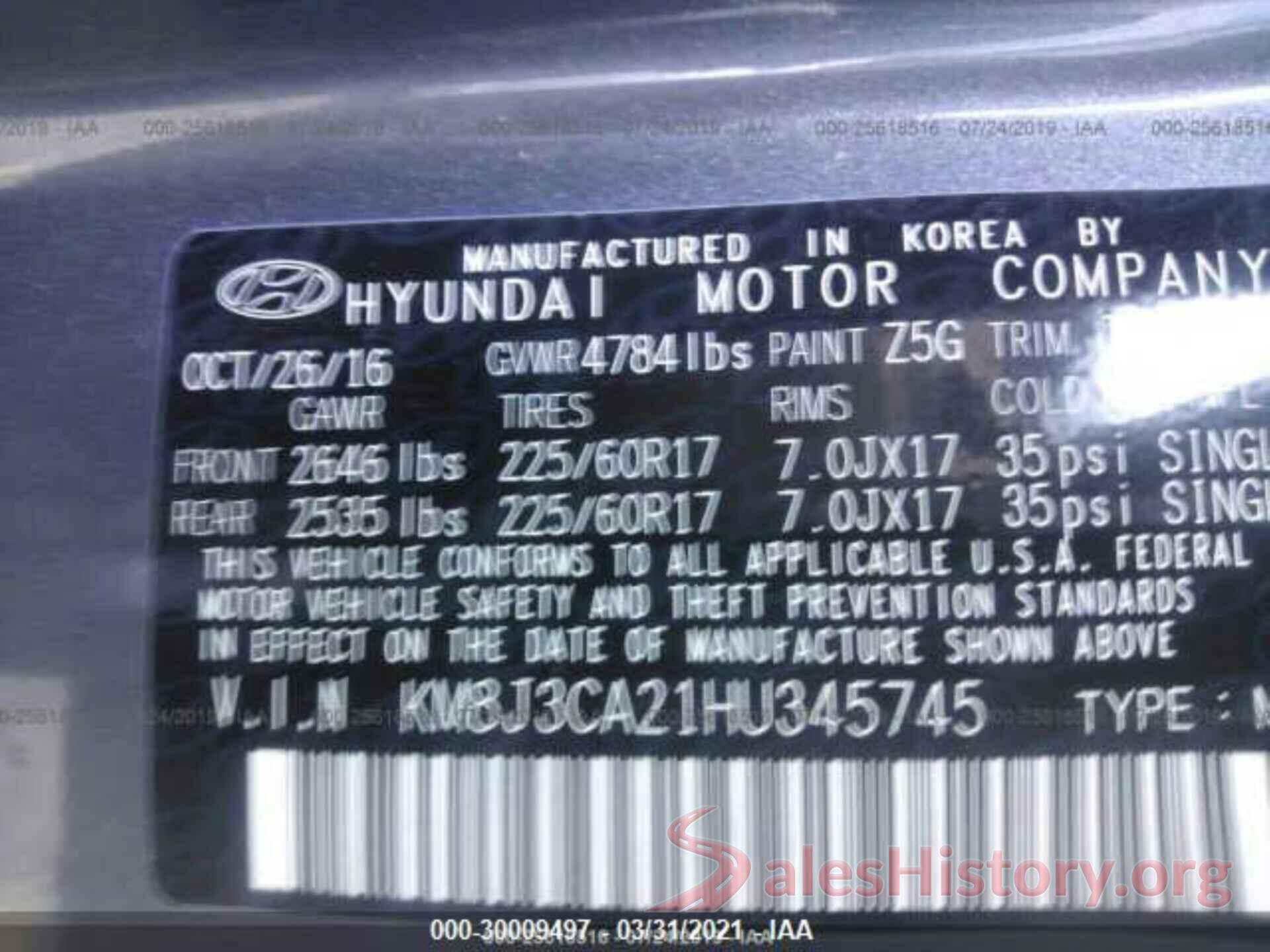 KM8J3CA21HU345745 2017 HYUNDAI TUCSON