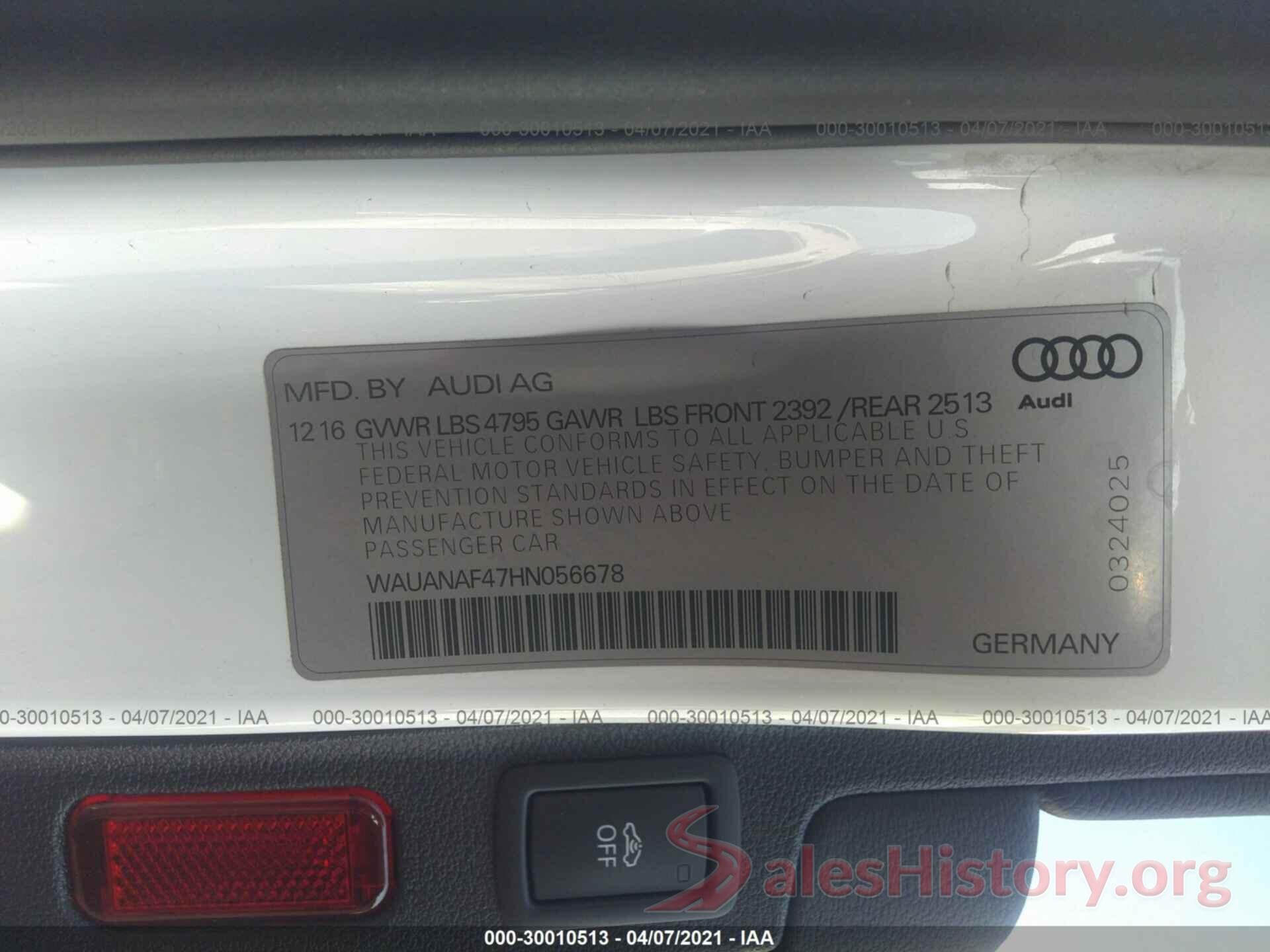 WAUANAF47HN056678 2017 AUDI A4