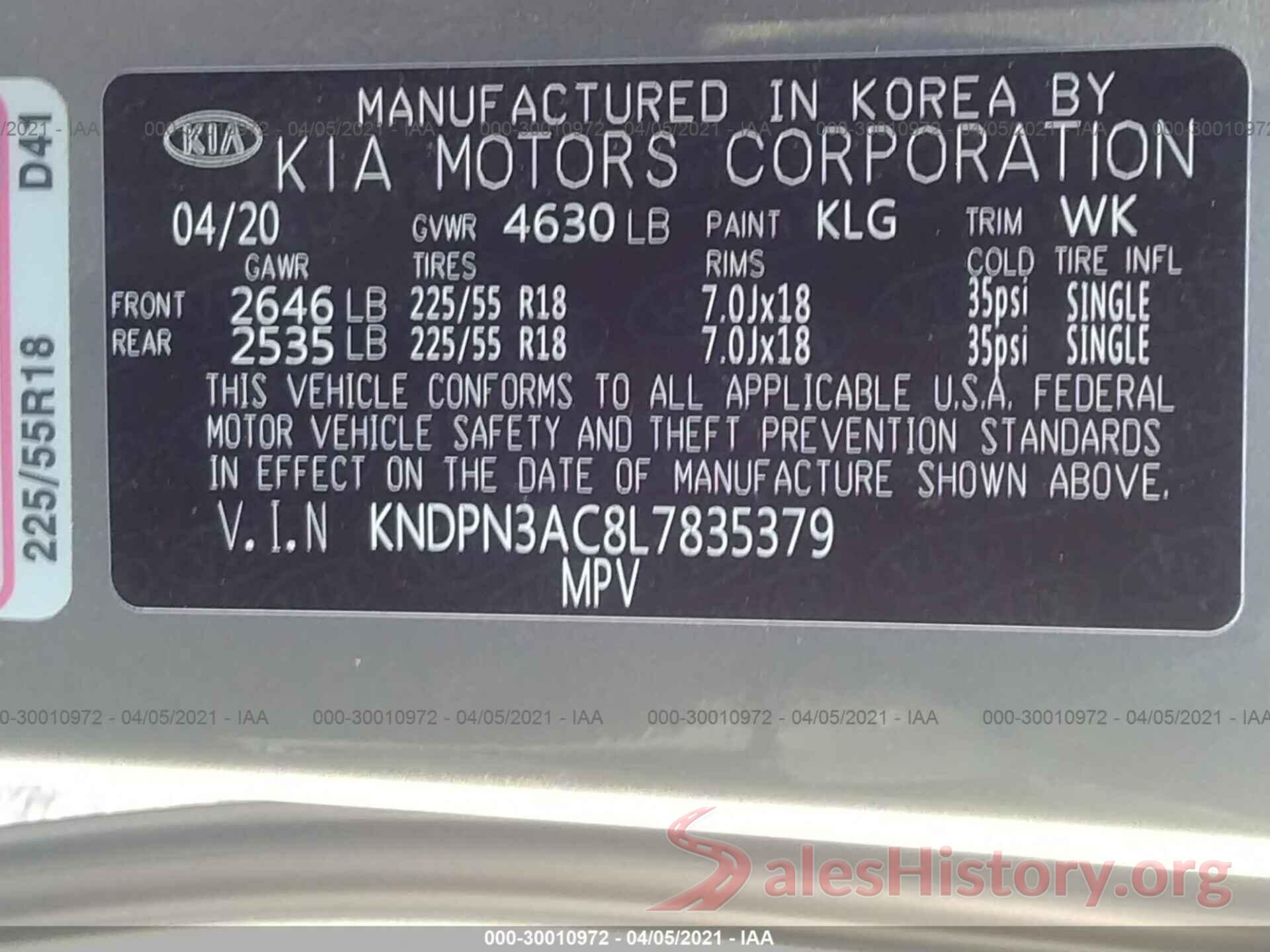 KNDPN3AC8L7835379 2020 KIA SPORTAGE